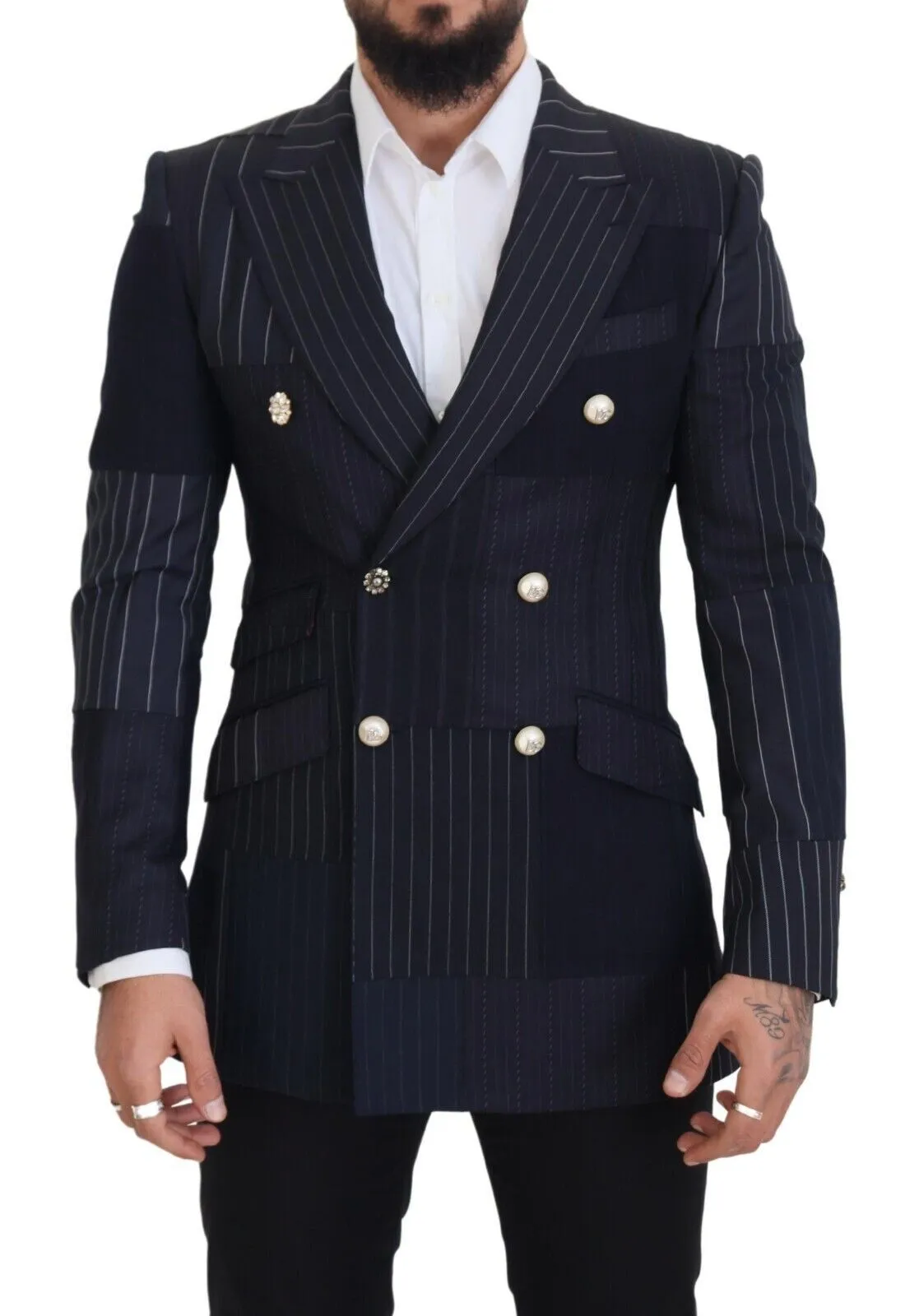 Dolce & Gabbana Men's Navy Blue Double Breasted Slim Fit Blazer