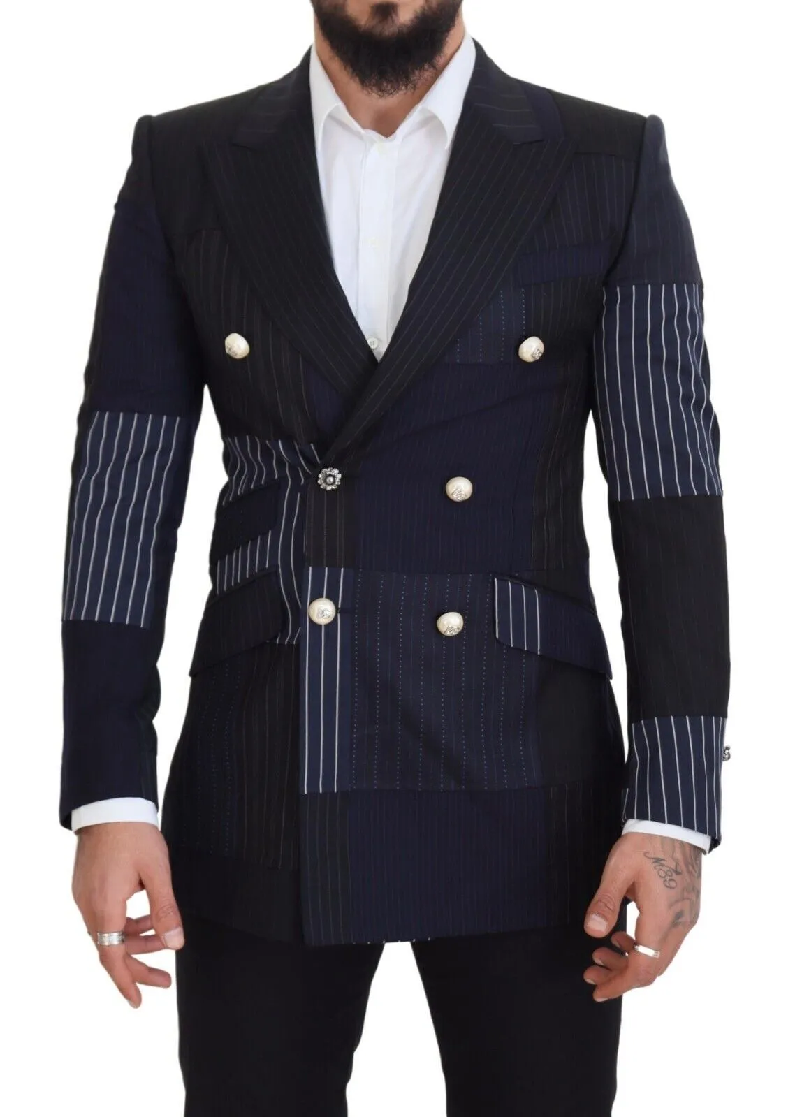 Dolce & Gabbana Men's Elegant Navy Double Breasted Wool Blazer