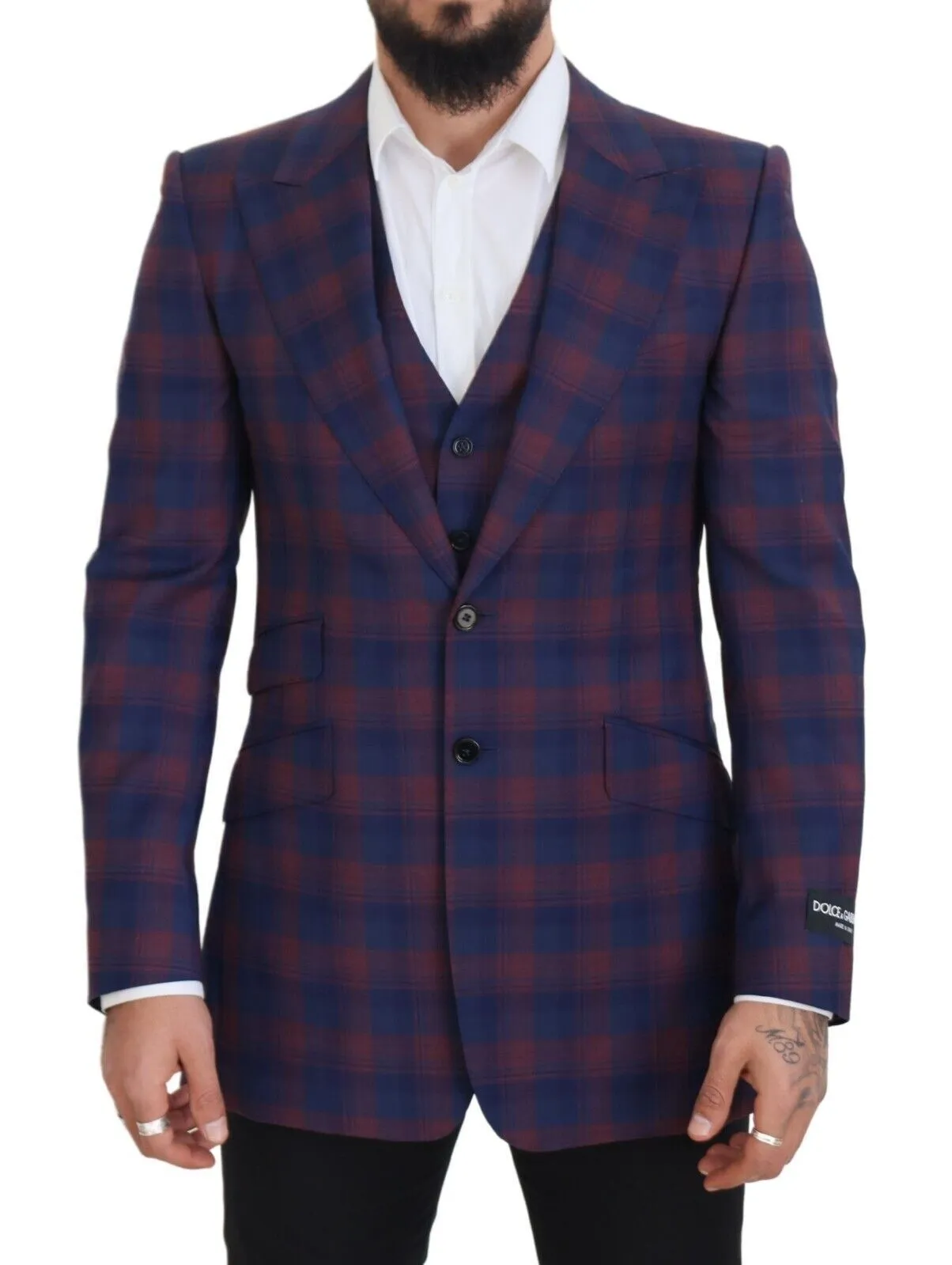 Dolce & Gabbana Men's Elegant Purple Wool Blazer and Vest Set