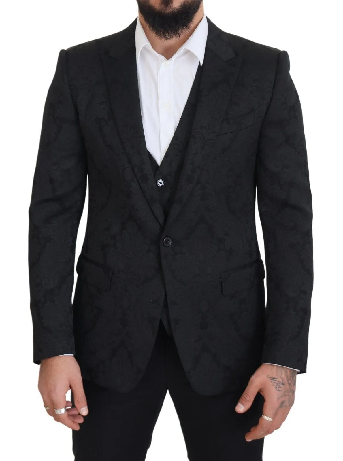 Dolce & Gabbana Men's Elegant Black Martini Suit Jacket & Vest Ensemble
