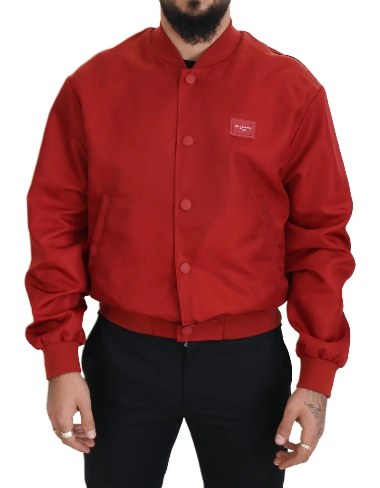 Dolce & Gabbana Men's Radiant Red Nylon Bomber Jacket