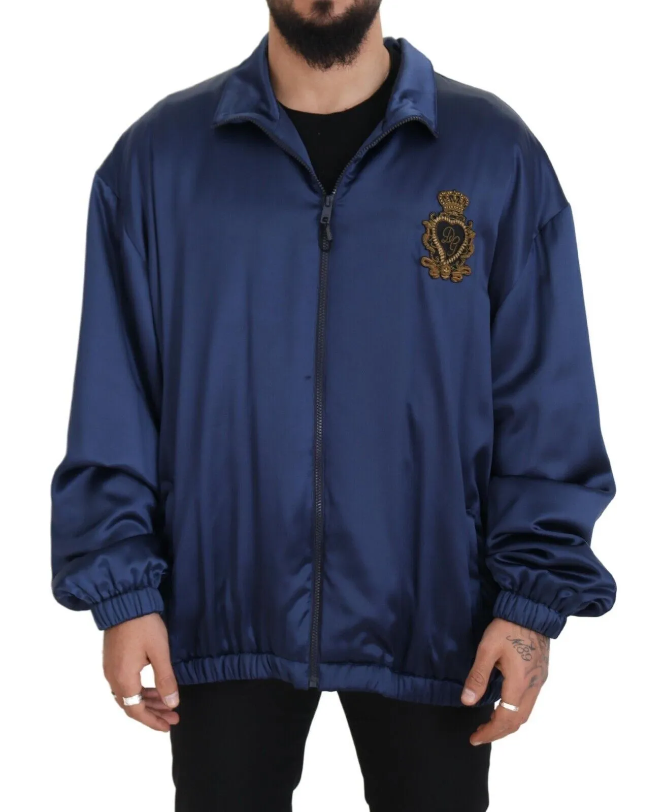 Dolce & Gabbana Men's Regal Blue Silk Bomber Jacket
