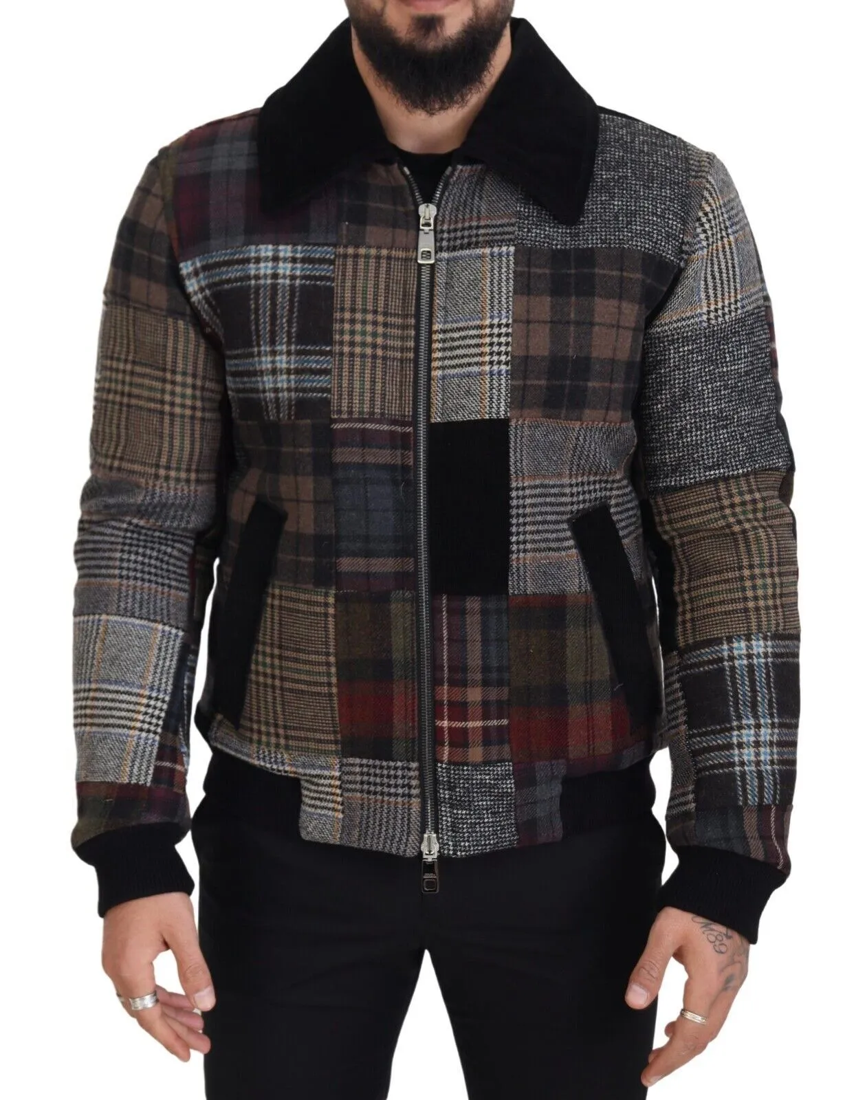 Dolce & Gabbana Men's Multicolor Plaid Bomber Jacket with Luxe Blend