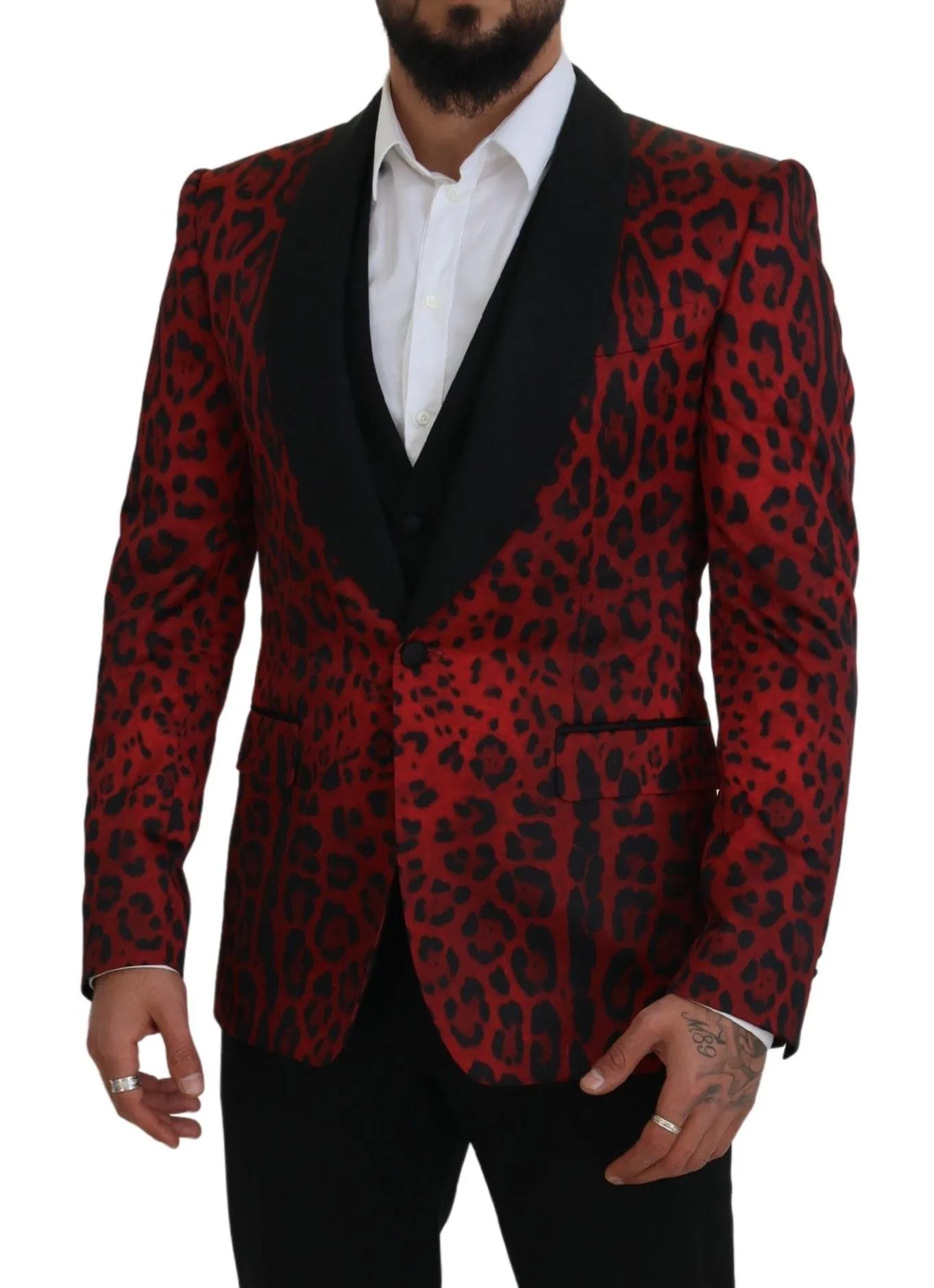 Dolce & Gabbana Men's Radiant Red Leopard Print Three Piece Suit
