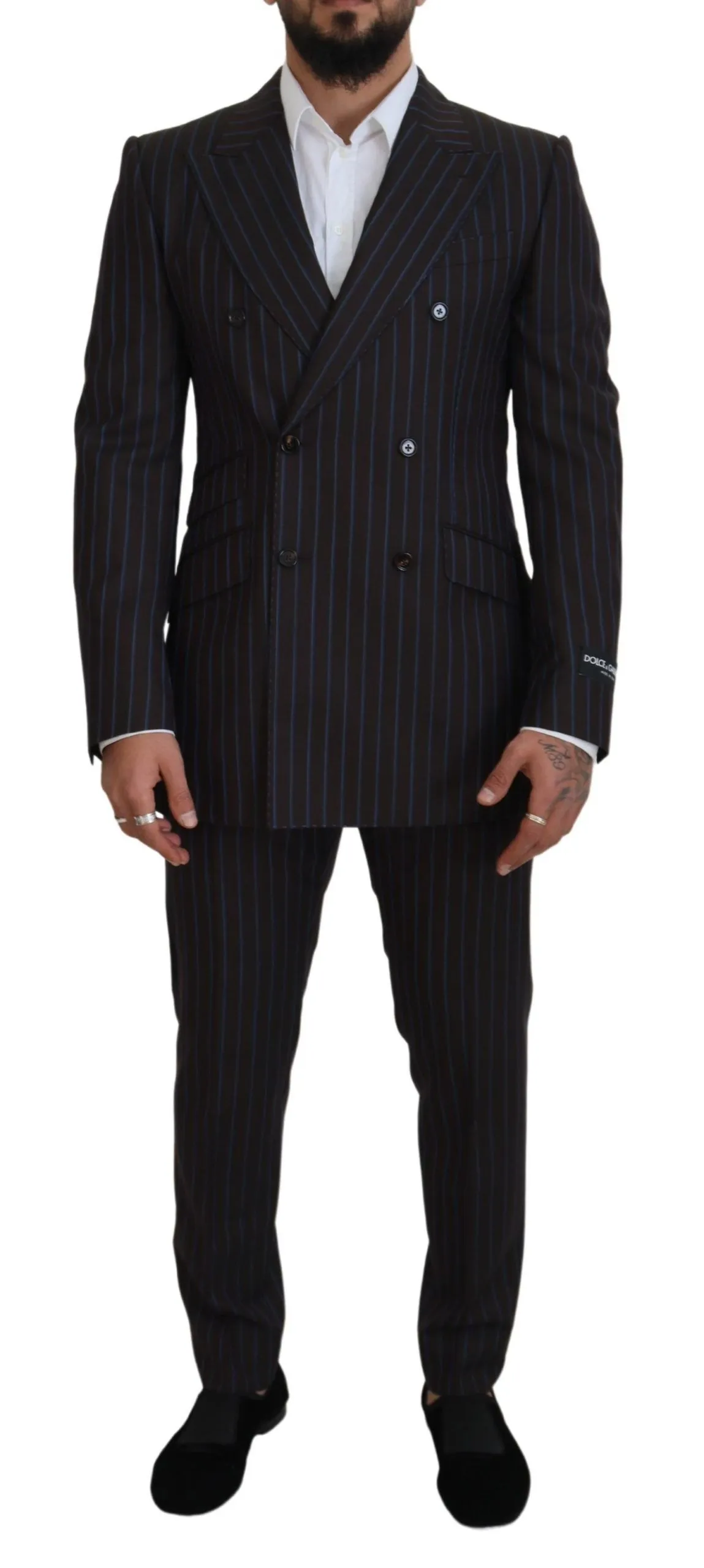 Dolce & Gabbana Men's Elegant Black Striped Virgin Wool Suit