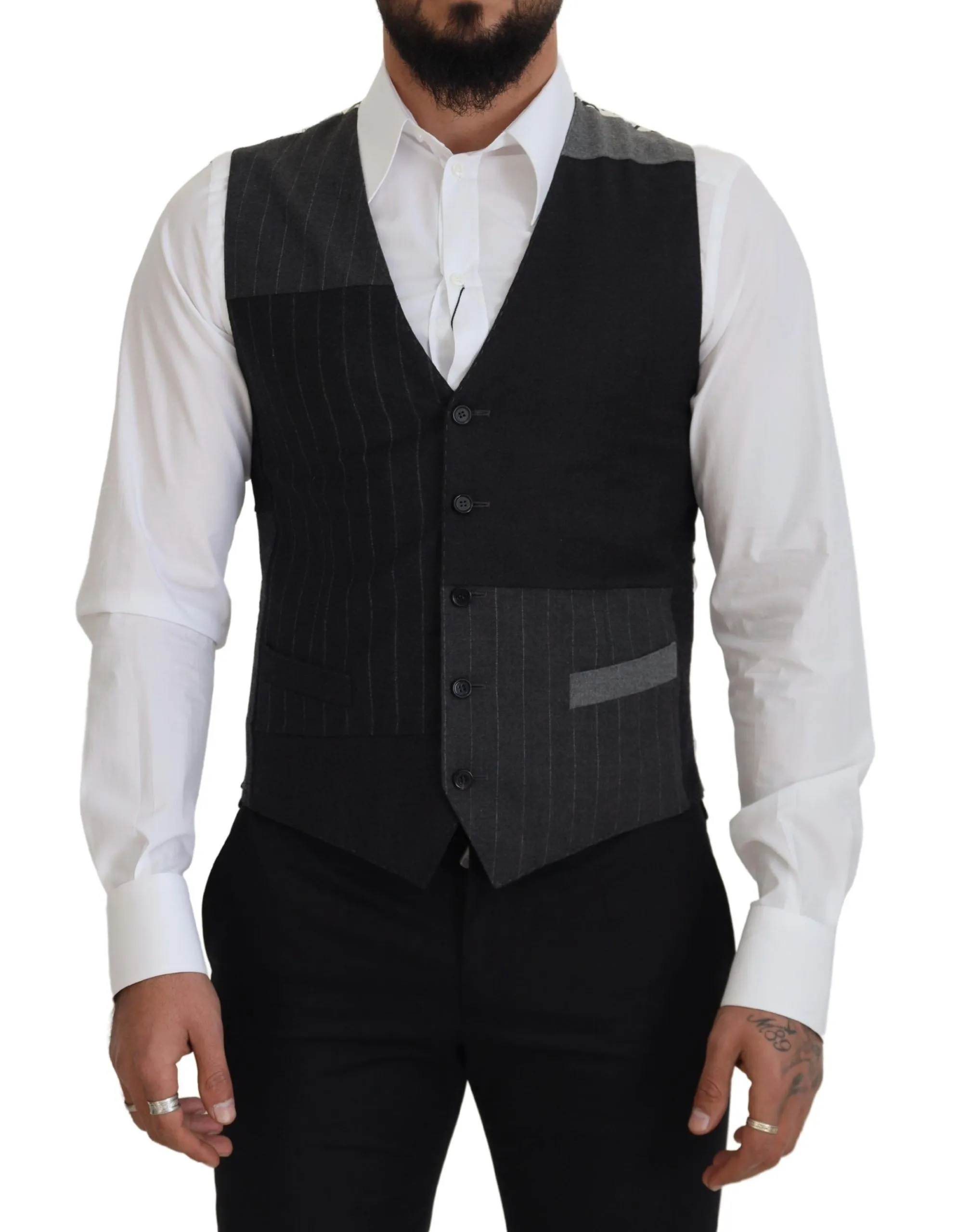 Dolce & Gabbana Men's Elegant Black Striped Formal Dress Vest