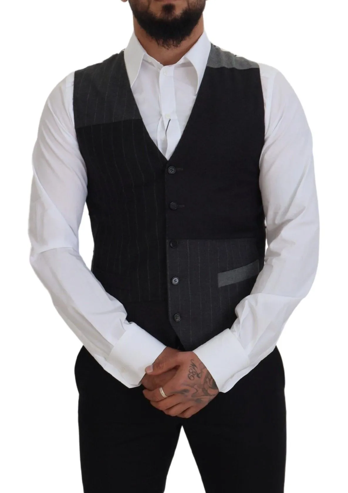 Dolce & Gabbana Men's Elegant Black Striped Formal Dress Vest