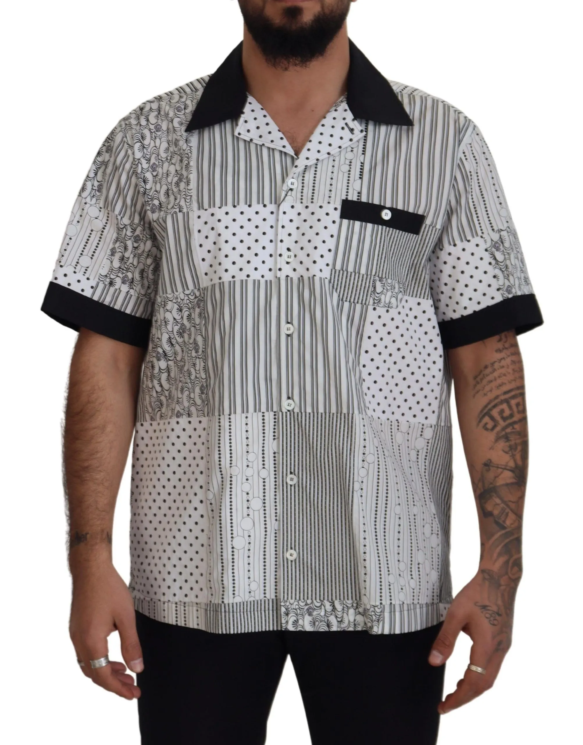 Dolce & Gabbana Men's Elegant Black & White Cotton Shirt