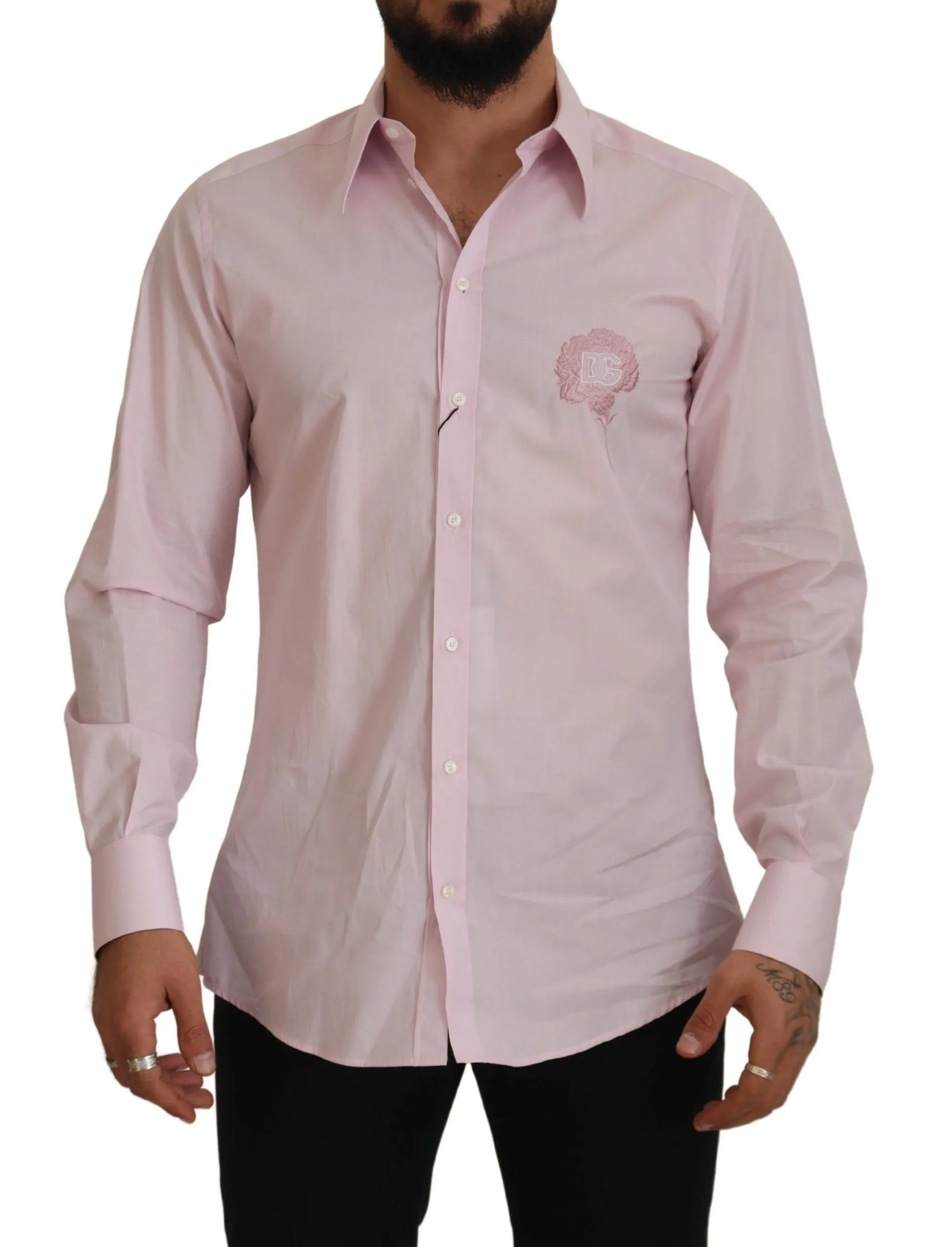 Dolce & Gabbana Men's Exquisite Slim Fit Pink Cotton Shirt