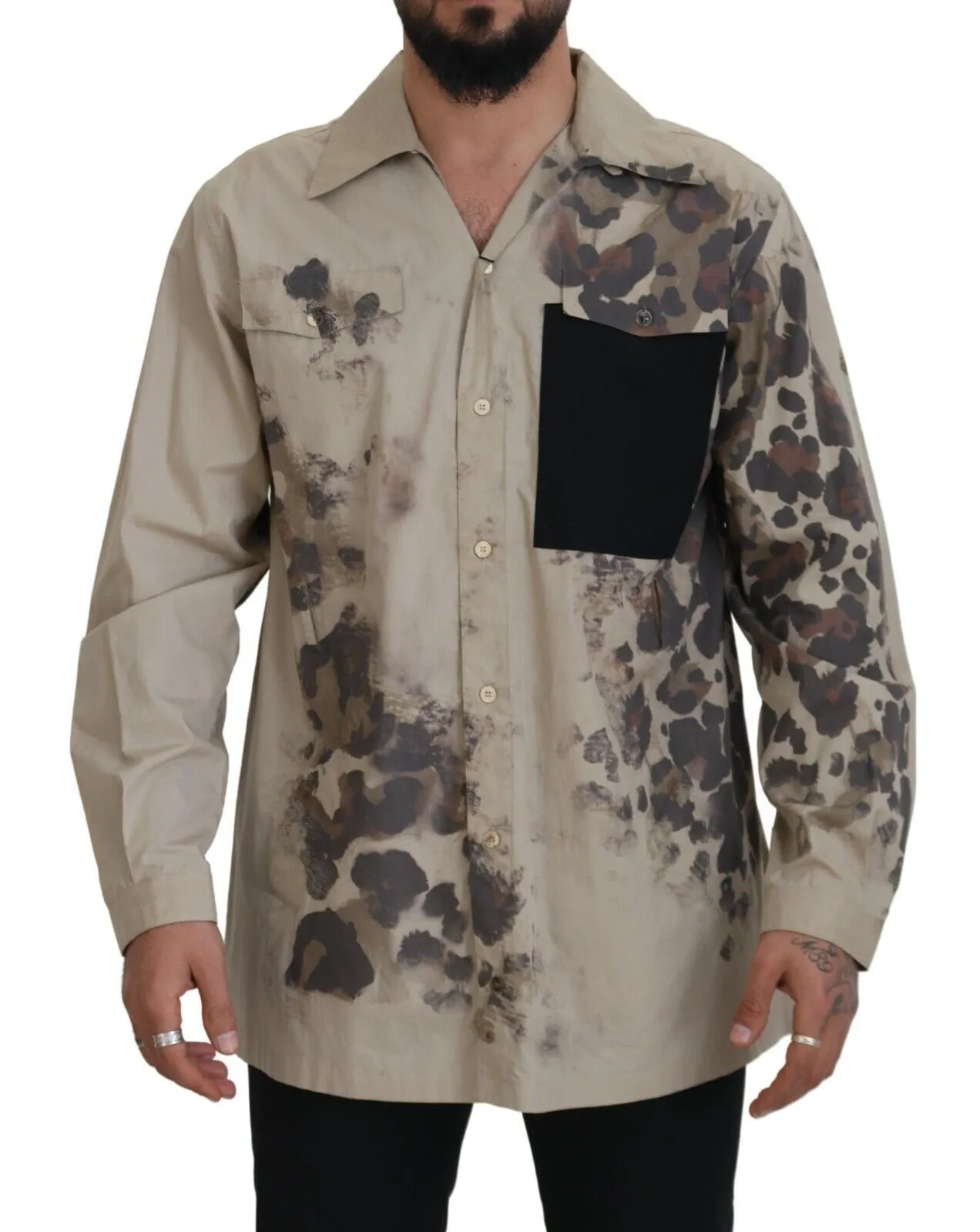 Dolce & Gabbana Men's Beige Cotton Button-Down Casual Shirt