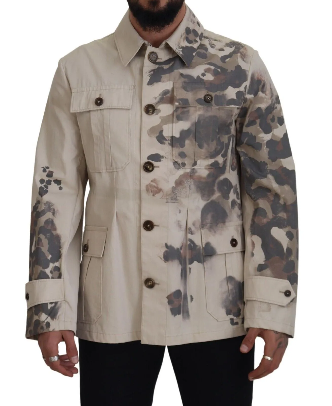 Dolce & Gabbana Men's Elegant Beige Cotton Button-Down Shirt