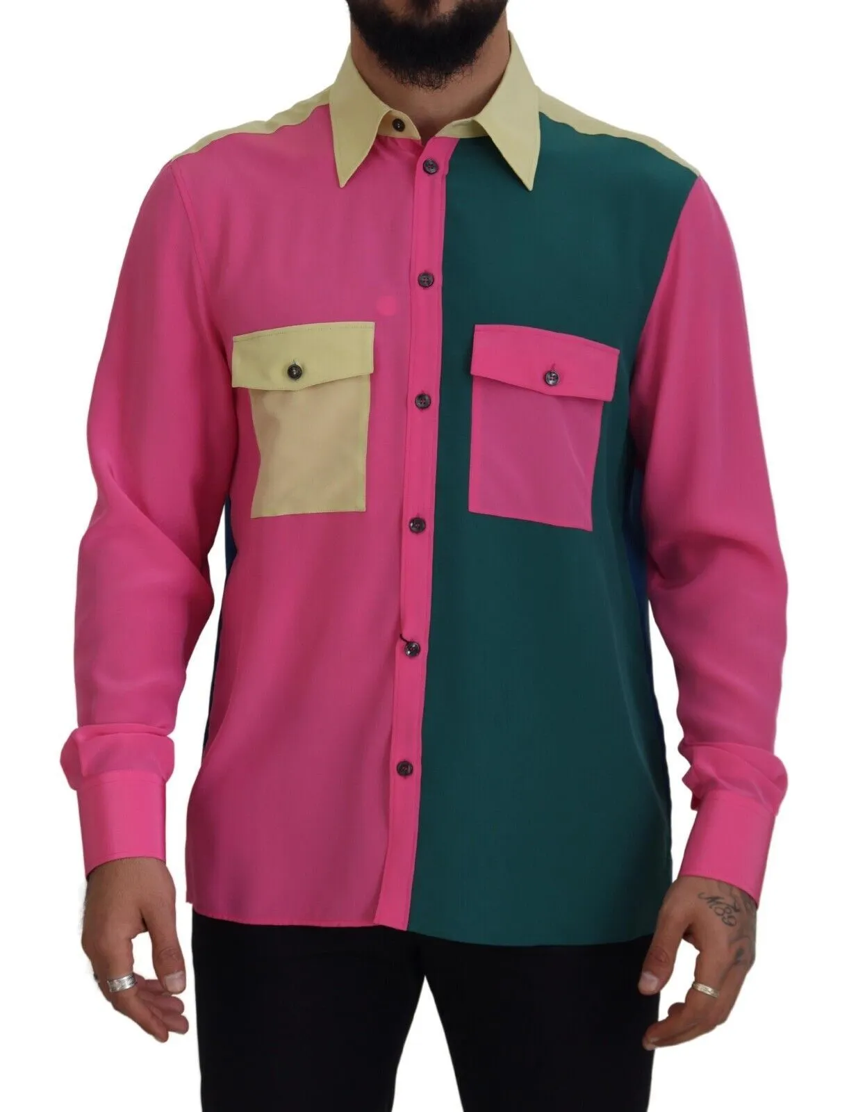 Dolce & Gabbana Men's Elegant Multicolor Silk Button-Down Shirt
