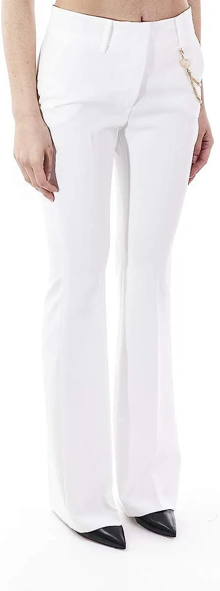 Liu Jo Women's Chic White Flared Pants with Gold Chain Accent