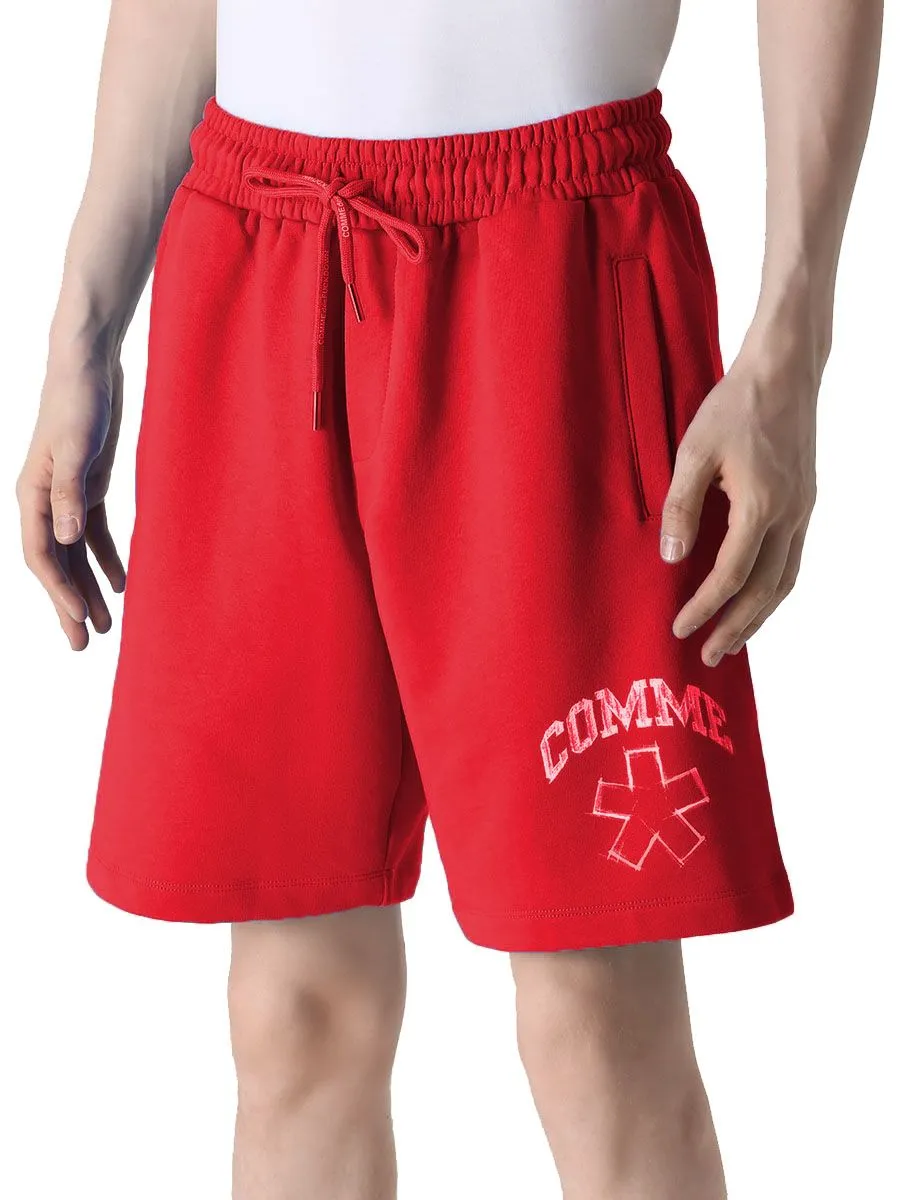 Comme Des Fuckdown Men's Chic Red Cotton Bermuda Shorts with Logo Print