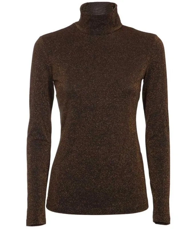Liu Jo Women's Luxe Brown Lurex Turtleneck Sweater