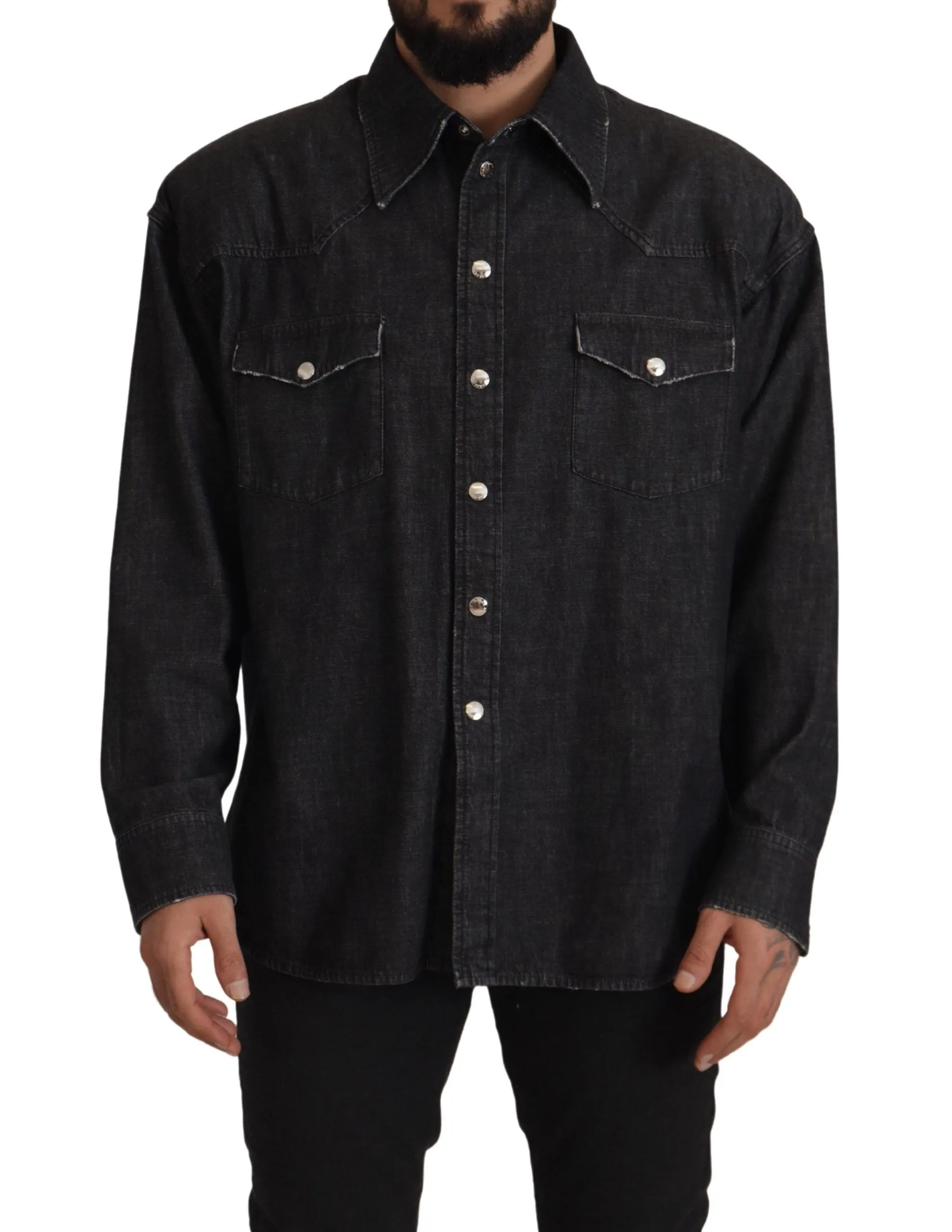 Dolce & Gabbana Men's Elegant Grey Cotton Blend Casual Shirt