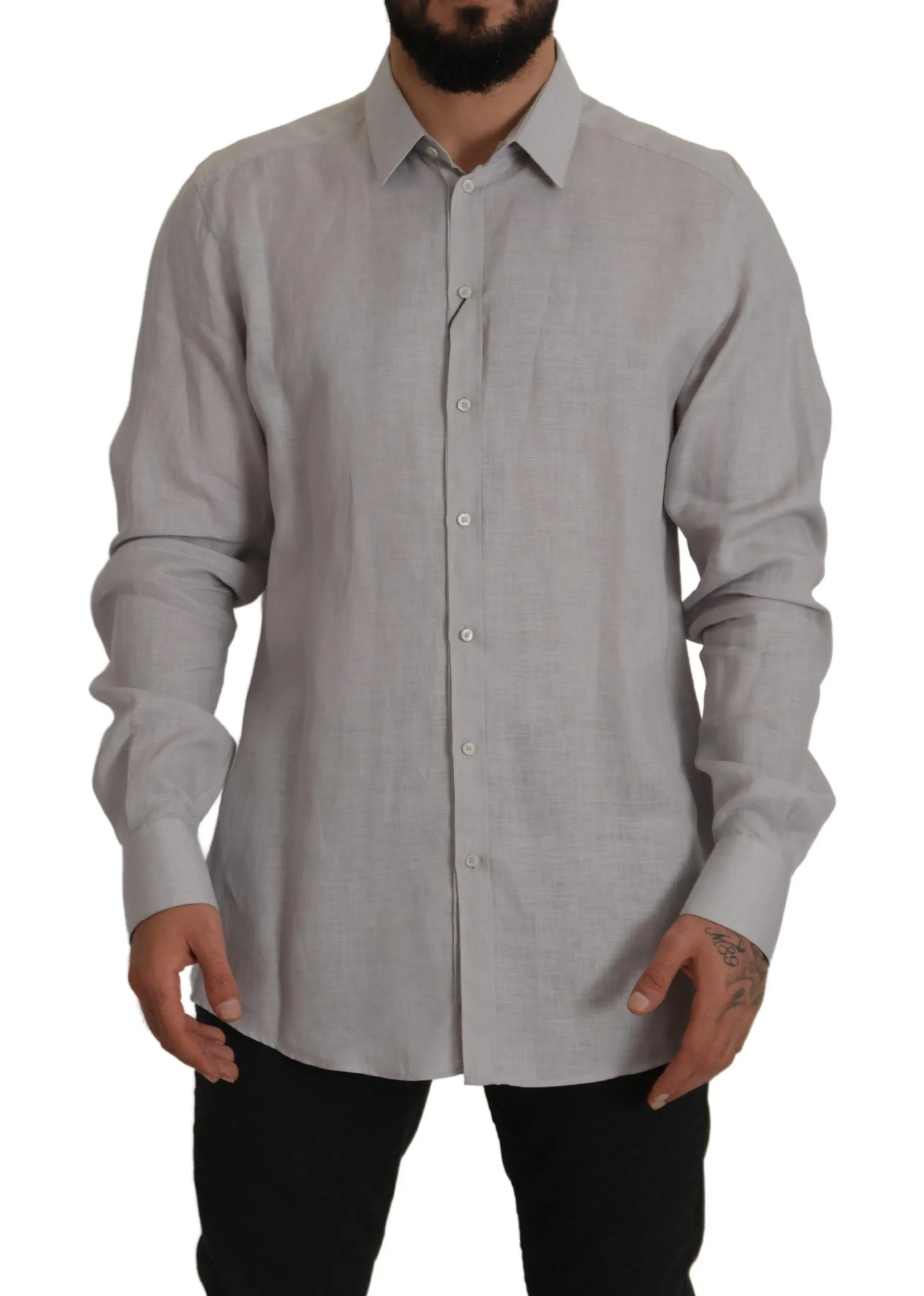 Dolce & Gabbana Men's Elegant Grey Slim Fit Linen Shirt