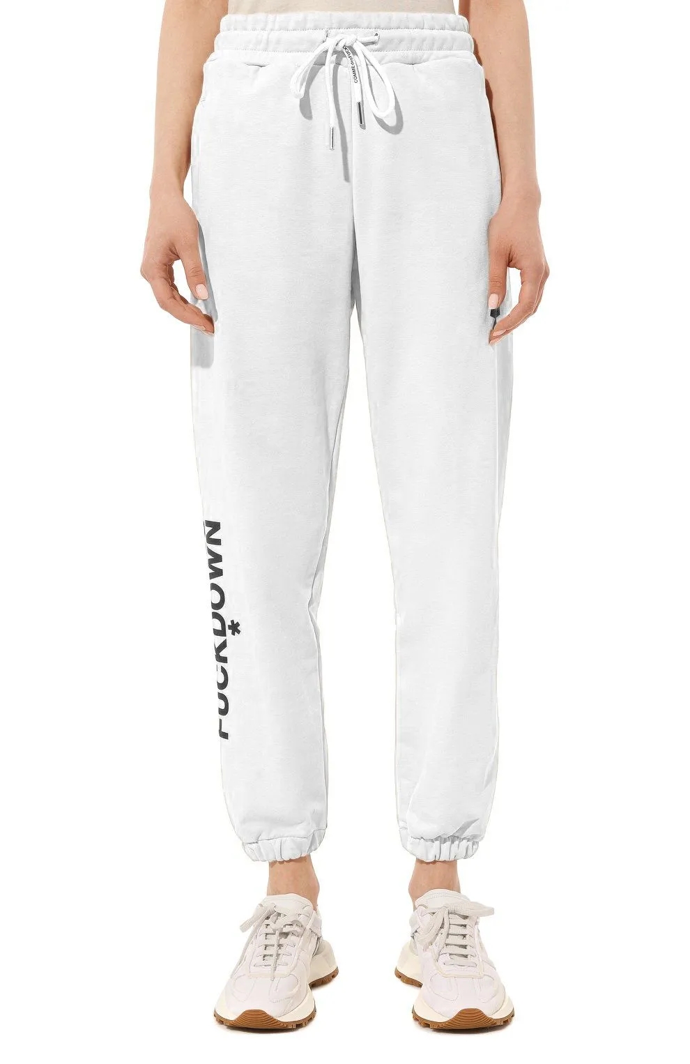Comme Des Fuckdown Women's Chic White Logo Print Stretch Sweatpants