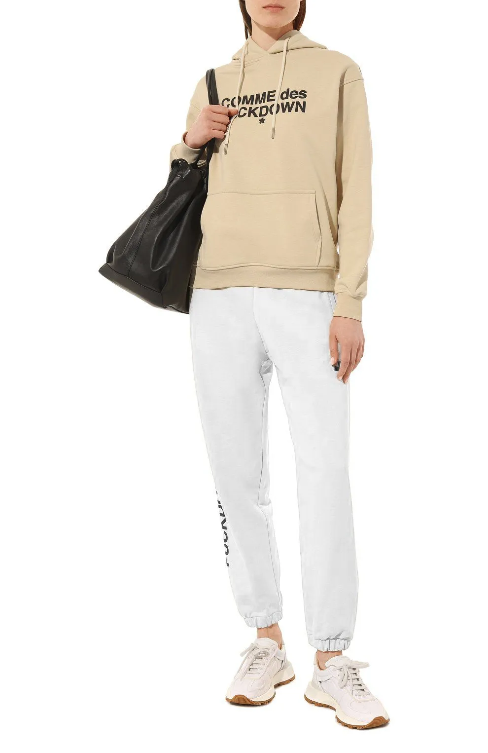 Comme Des Fuckdown Women's Chic White Logo Print Stretch Sweatpants