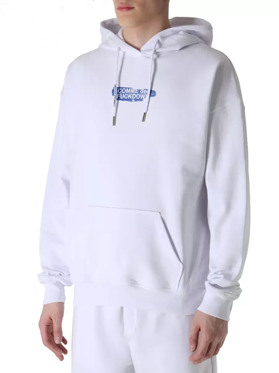 Comme Des Fuckdown Men's Cotton Logo Graphic Hooded Sweatshirt