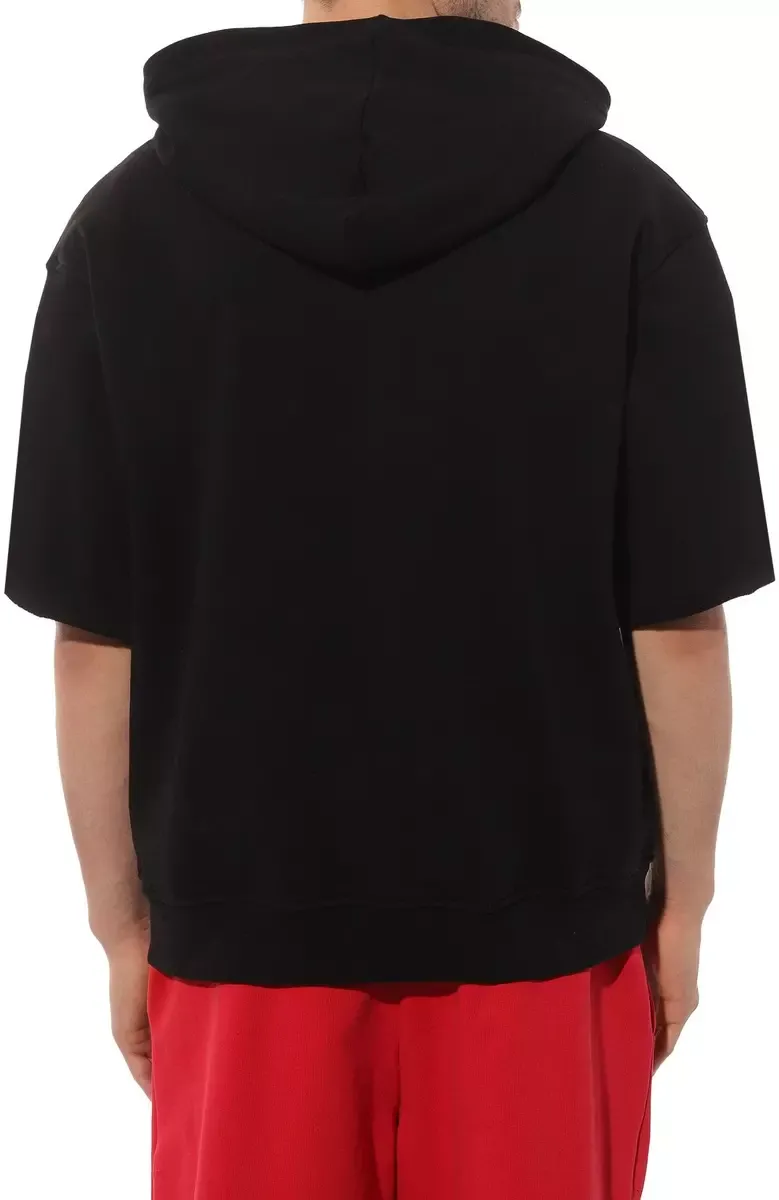 Comme Des Fuckdown Men's Black Cotton Half-Sleeve Hooded Sweatshirt
