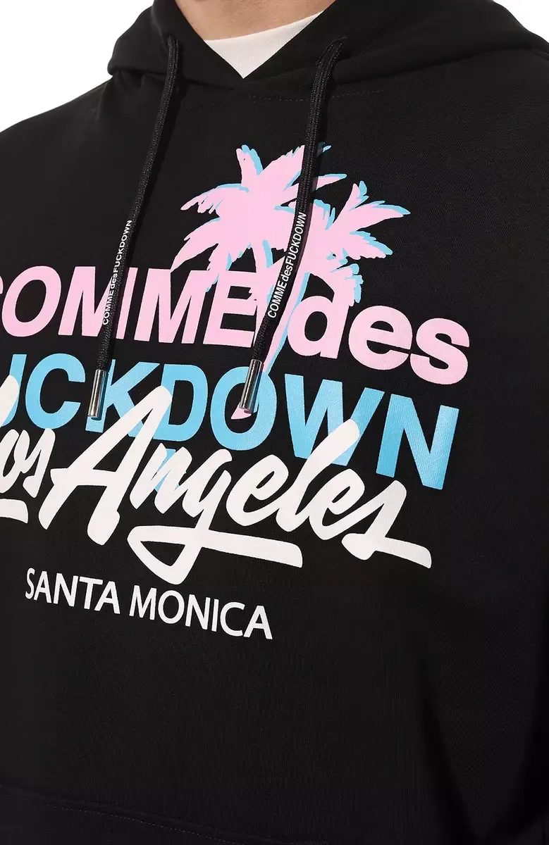 Comme Des Fuckdown Men's Black Cotton Half-Sleeve Hooded Sweatshirt