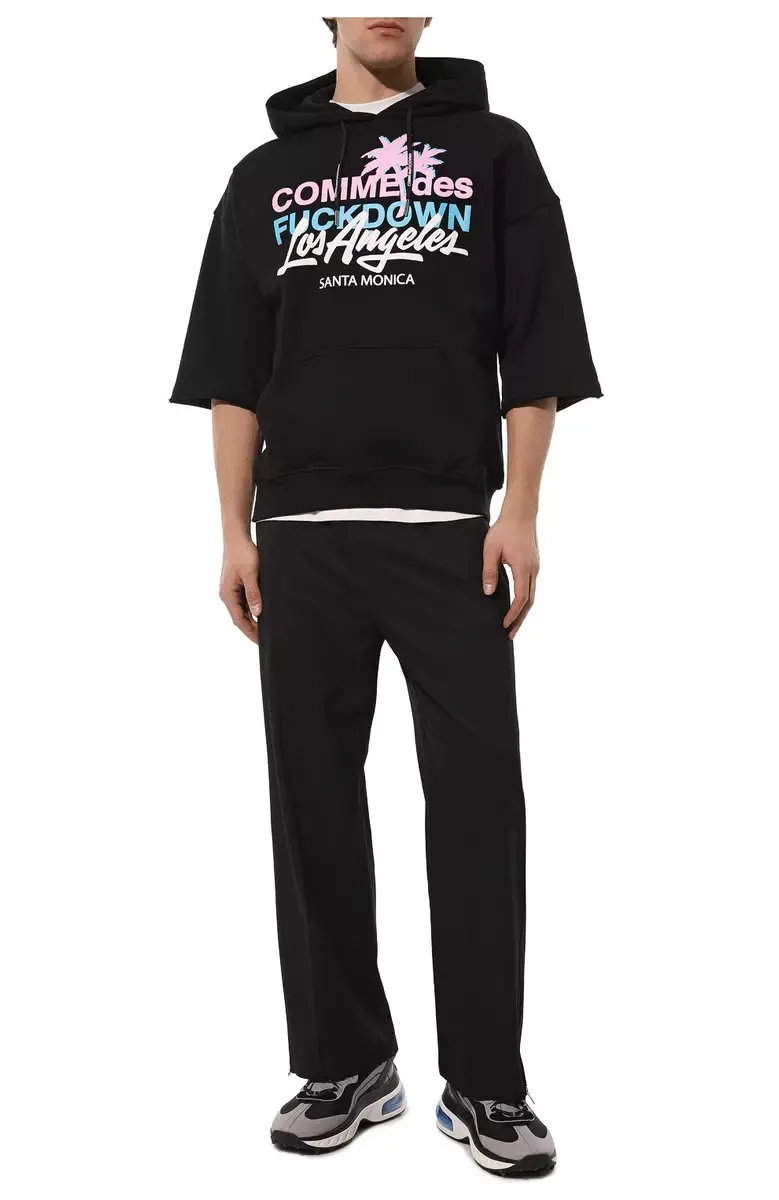 Comme Des Fuckdown Men's Black Cotton Half-Sleeve Hooded Sweatshirt