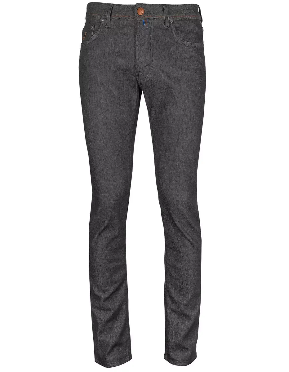 Jacob Cohen Men's Elegant Gray Denim with Brown Leather Accent