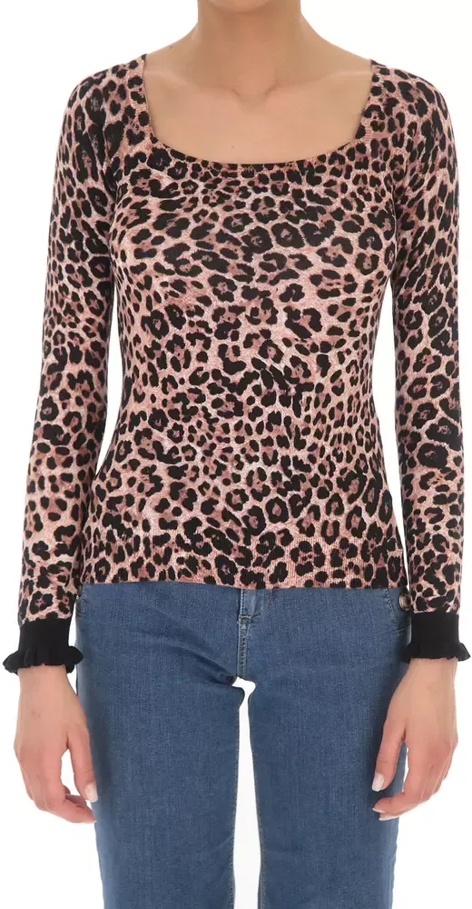 Liu Jo Women's Leopard Charm Wide Neck Sweater