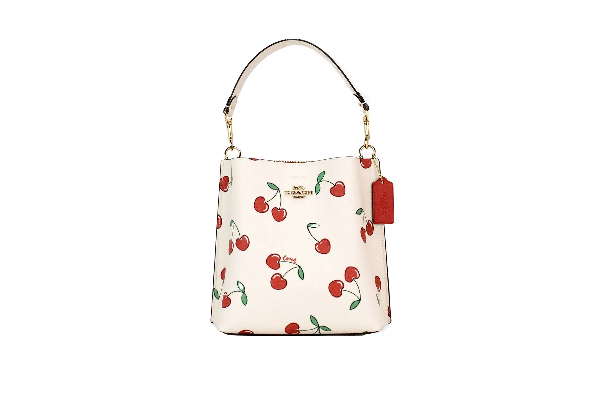 COACH Women's Mollie 22 Small Heart Cherry Print Coated Canvas Bucket Handbag