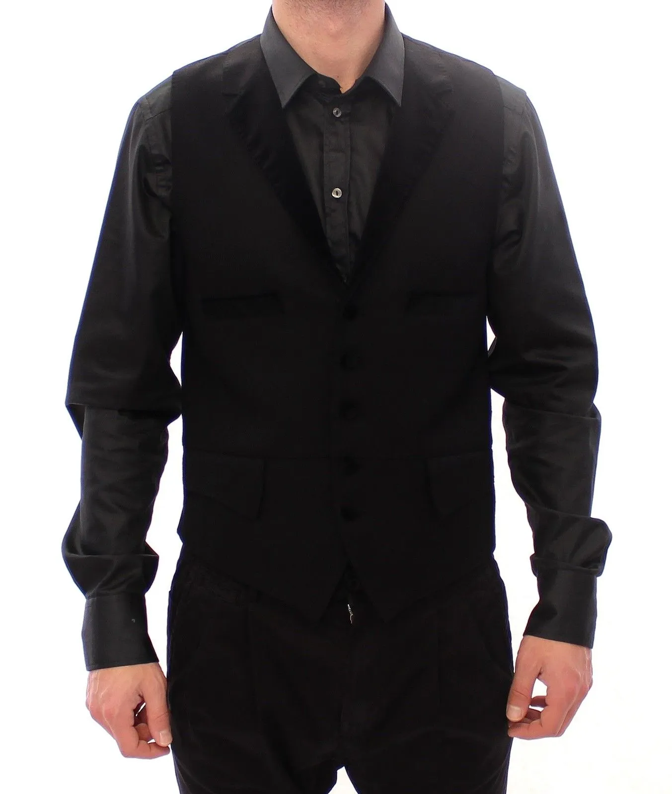 Dolce & Gabbana Men's Black Wool Single Breasted Vest Gilet