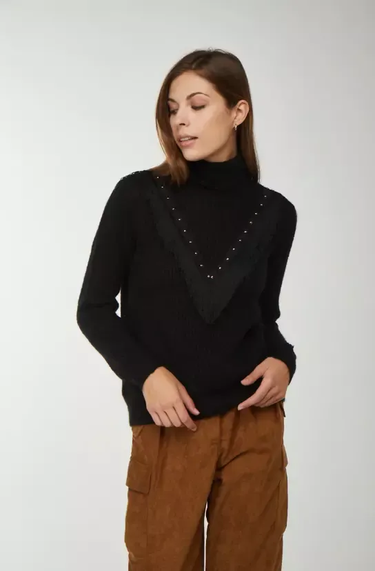 Liu Jo Women's Chic Black Turtleneck with Stud Detailing