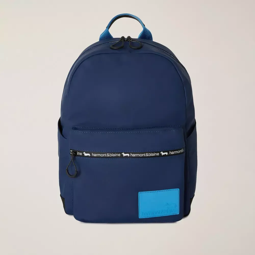 Harmont & Blaine Men's Navy Blue Designer Backpack with Logo Detail
