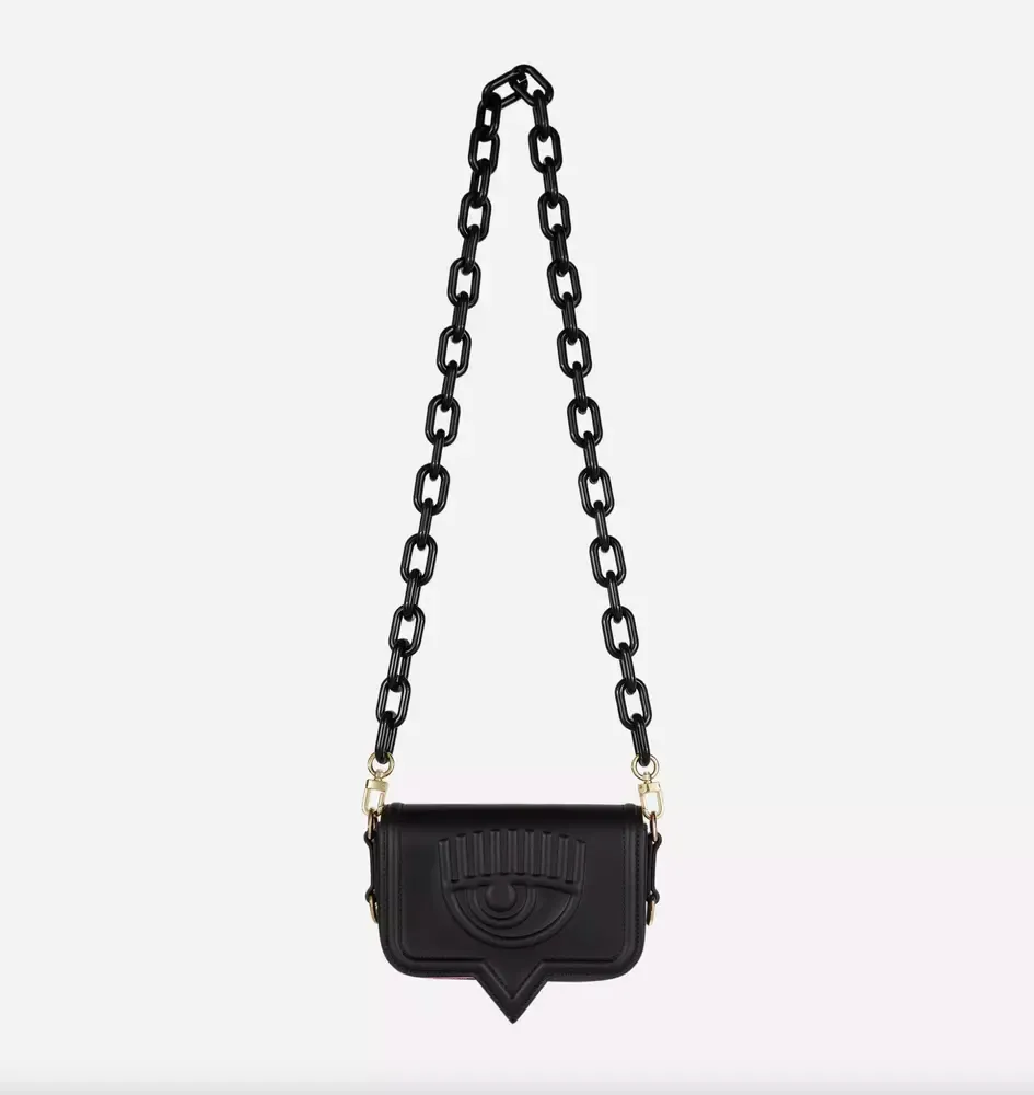 Chiara Ferragni Women's Chic Black 'Eyelike' Crossbody Bag with Dual Chains