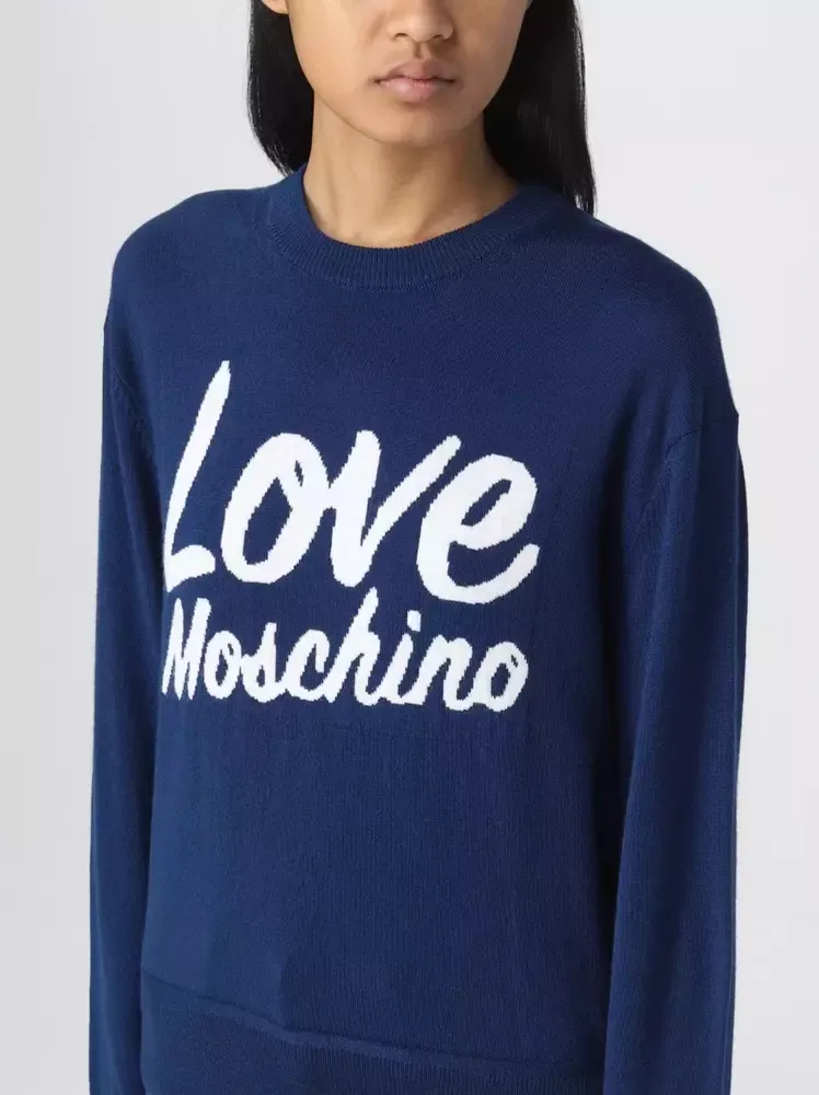 Love Moschino Women's Chic Blue Sweater with Contrast Front Design