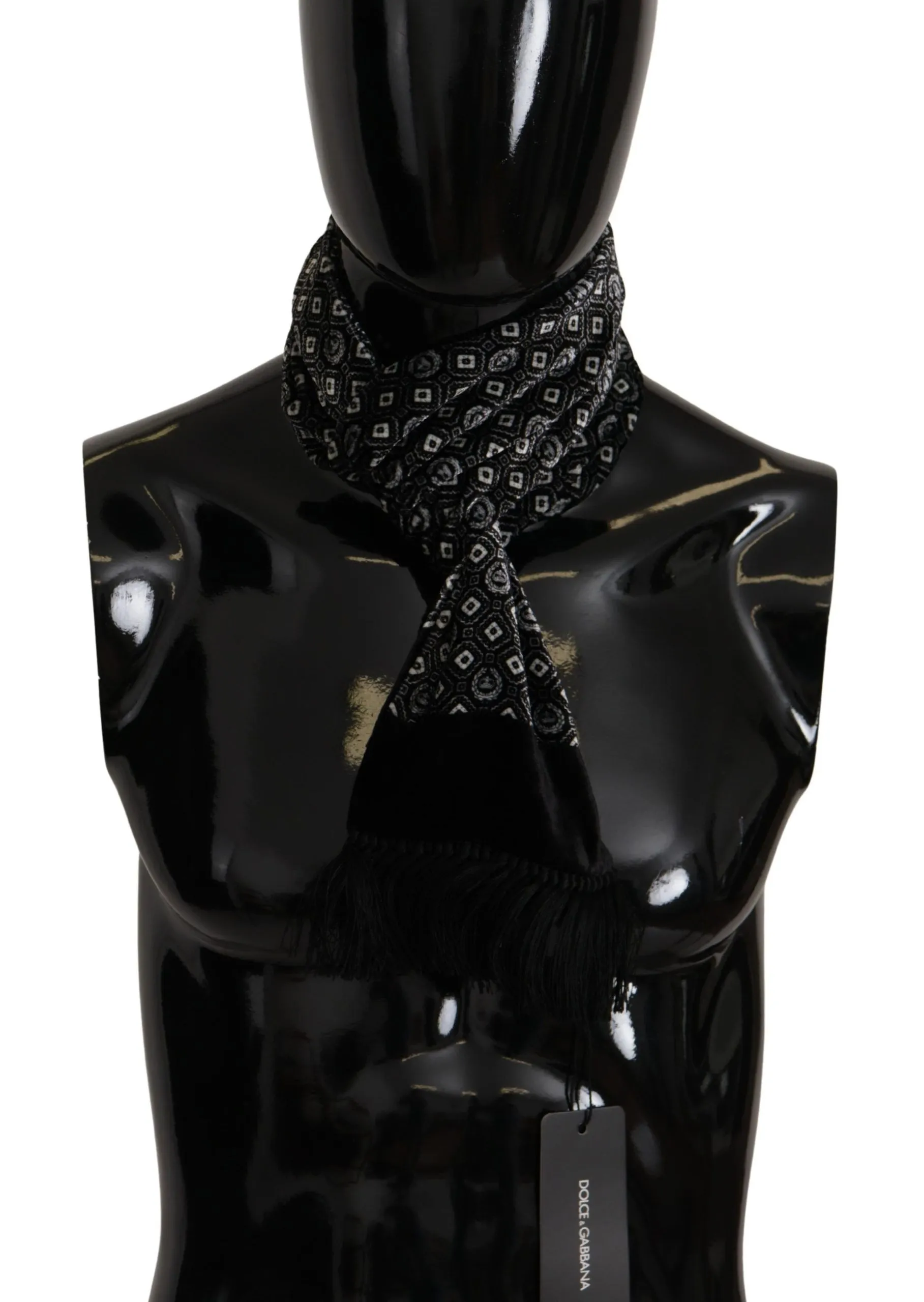 Dolce & Gabbana Men's Elegant Black Geometric Silk Blend Scarf