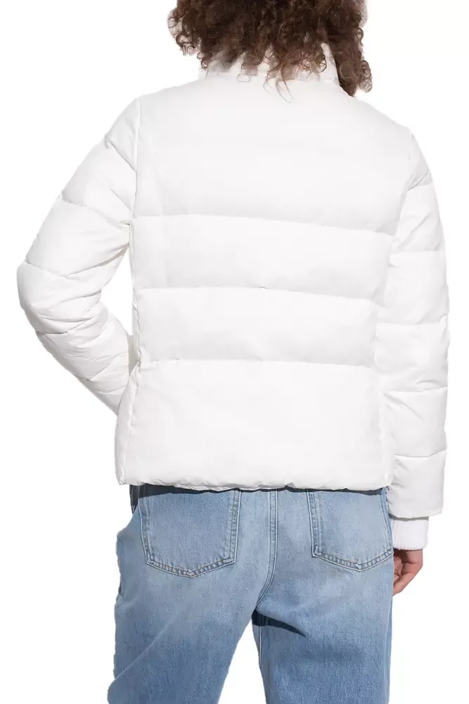 Love Moschino Women's Chic White Nylon Down Jacket with Bold Logo Print