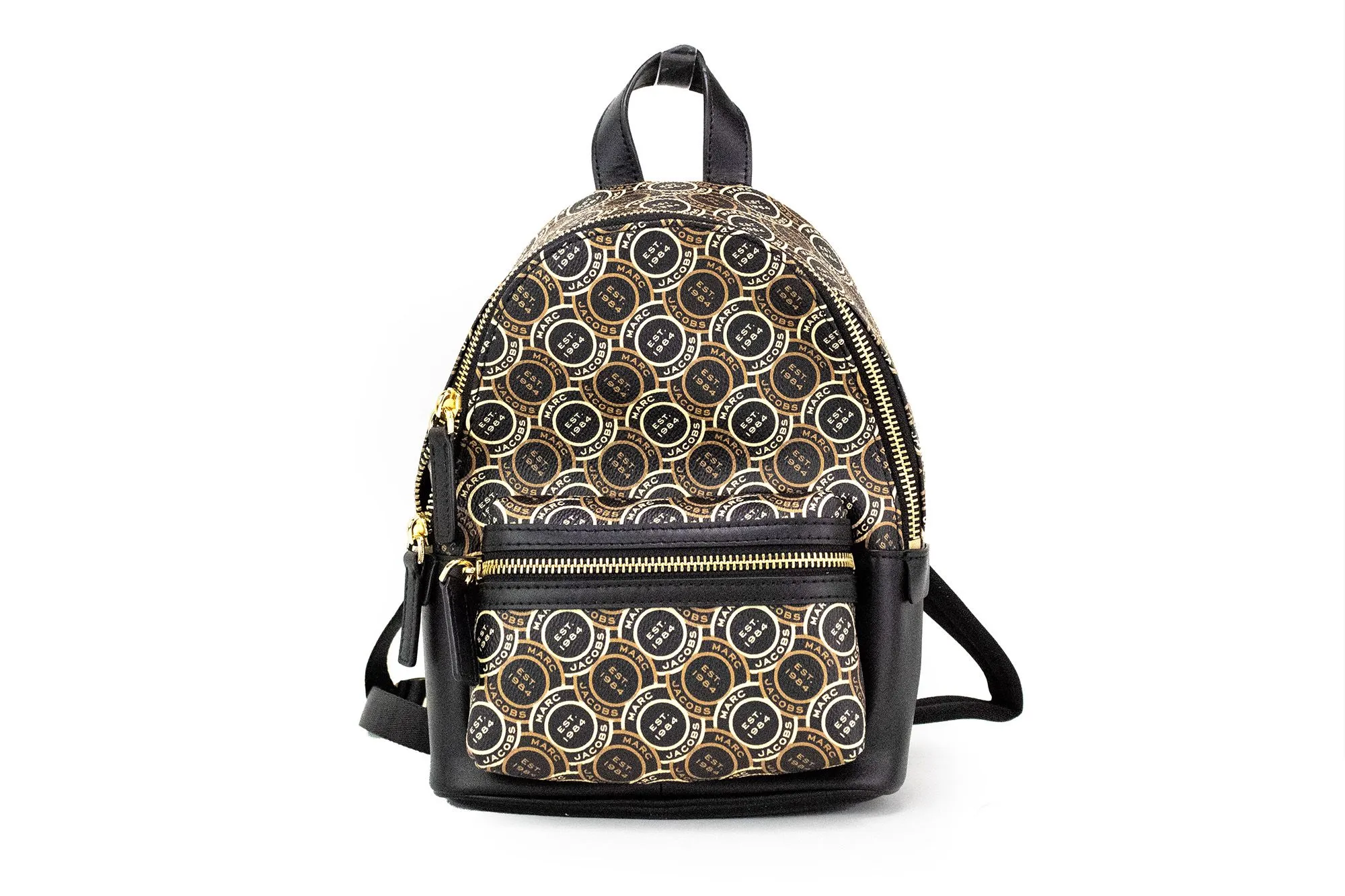 Marc Jacobs Women's Signet Mini Black Logo Printed Leather Shoulder Backpack Bookbag