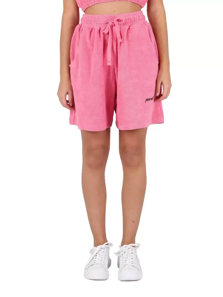 Hinnominate Women's Chic Pink Terry Bermuda Shorts with Logo Print