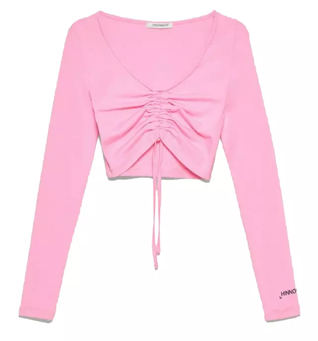 Hinnominate Women's Chic Pink Ribbed Cotton Top with Knot Detail