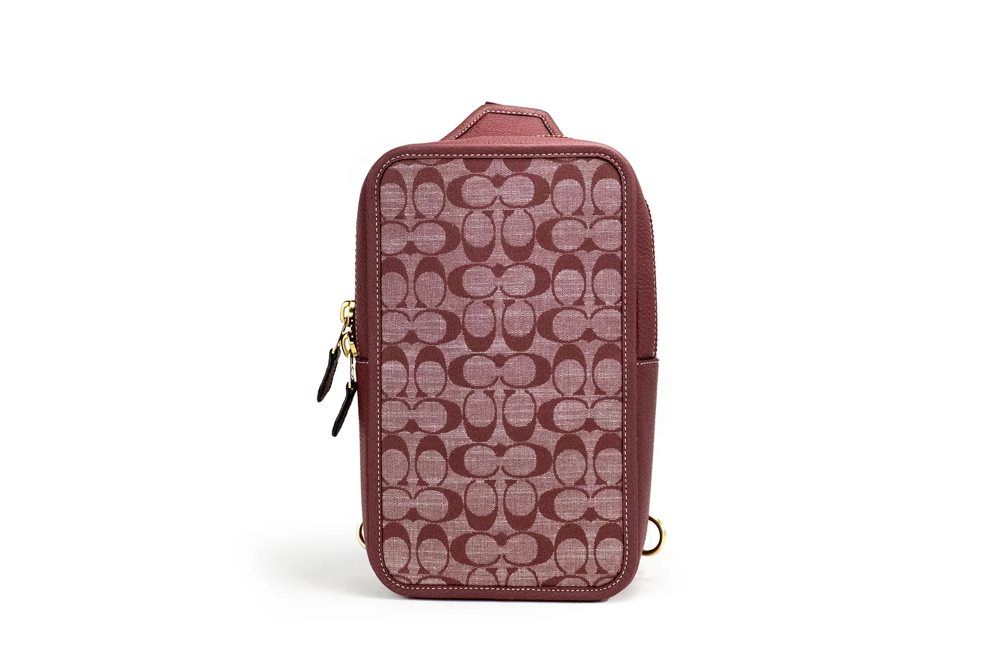 COACH Women's Sullivan Wine Chambray Canvas Pebbled Leather Crossbody Pack Bag