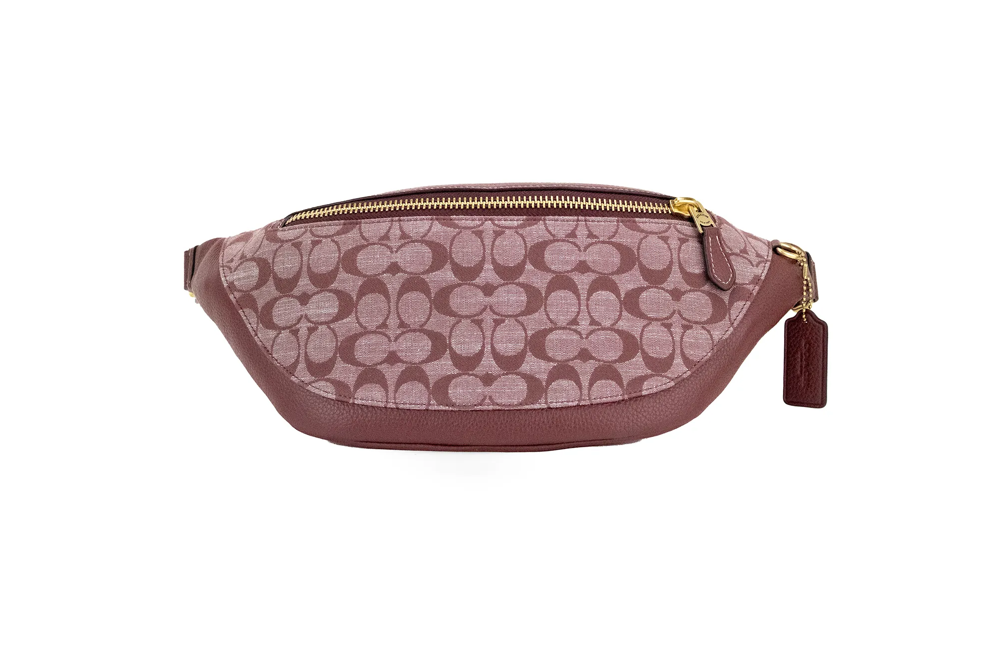 COACH Women's Warren Wine Chambray Signature Canvas Pebbled Leather Belt Bag