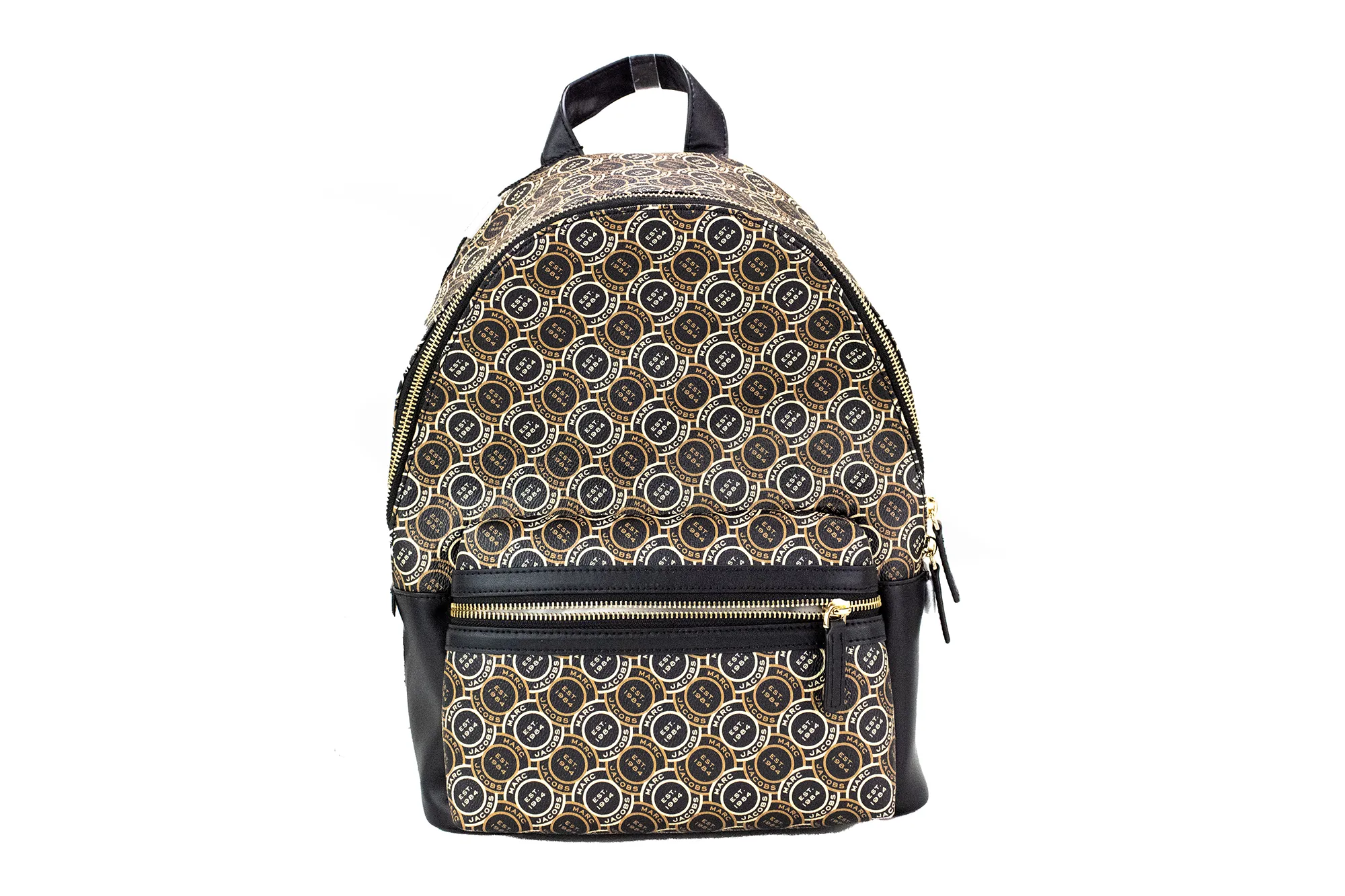 Marc Jacobs Women's Signet Medium Black Logo Printed Leather Shoulder Backpack Bookbag