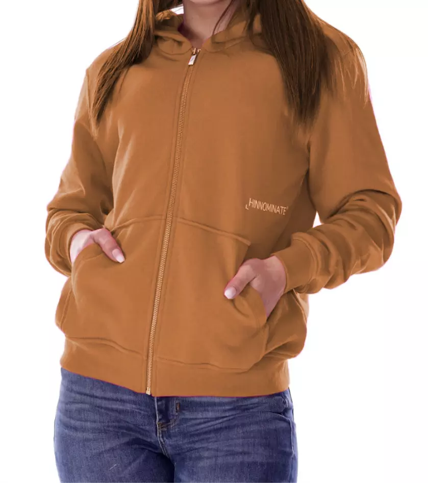 Hinnominate Women's Chic Brown Cotton Hooded Sweatshirt with Zip Closure