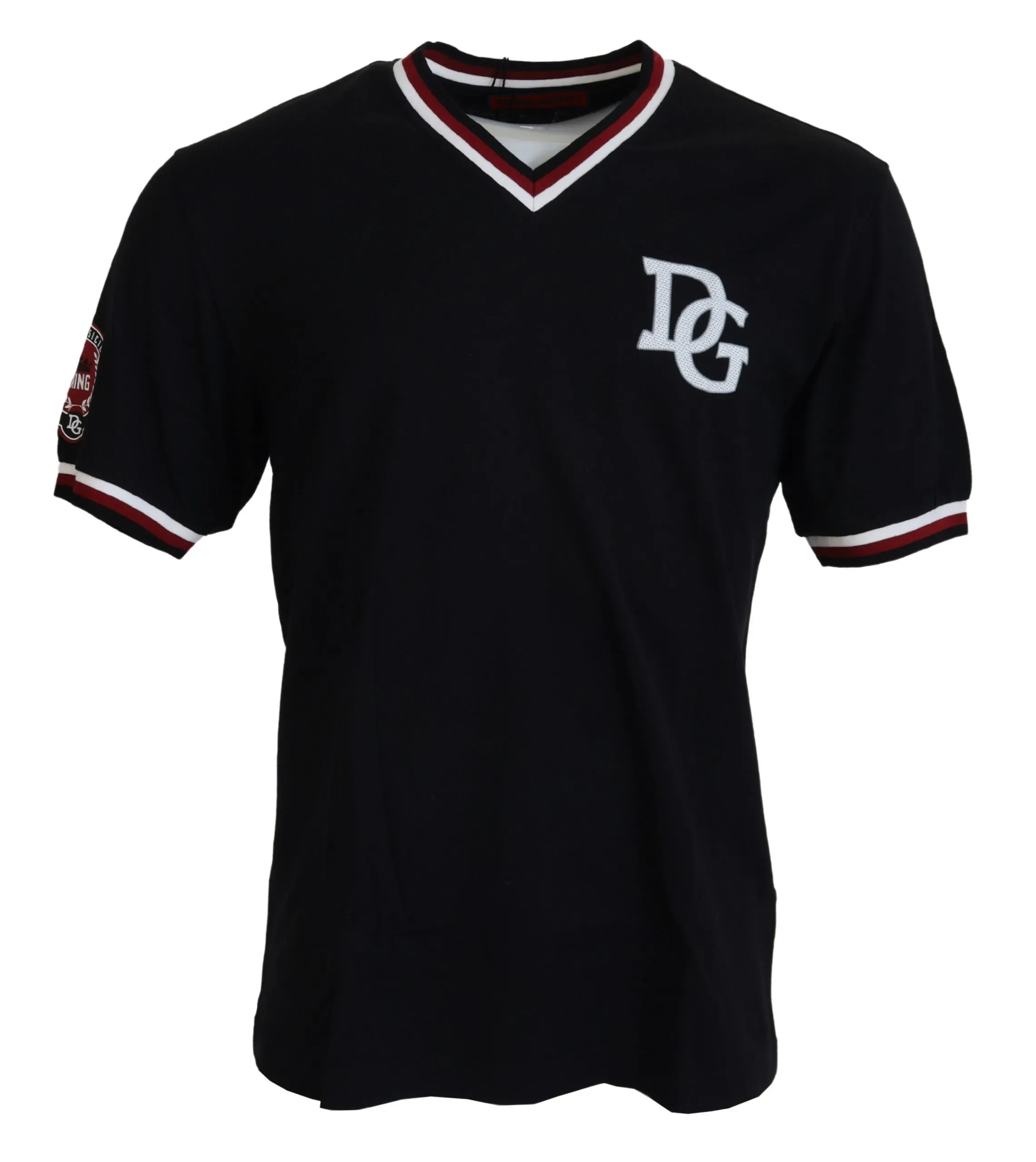 Dolce & Gabbana Men's Regal Crown V-Neck Tee in Lustrous Black