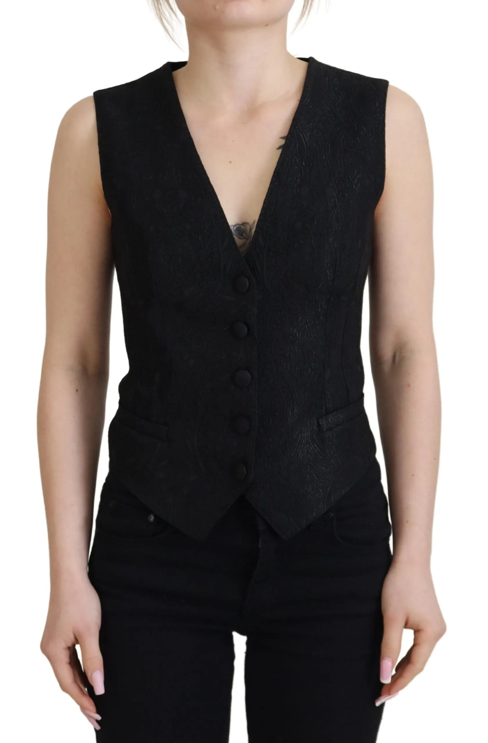 Dolce & Gabbana Women's Elegant Black Silk Blend Waistcoat Vest