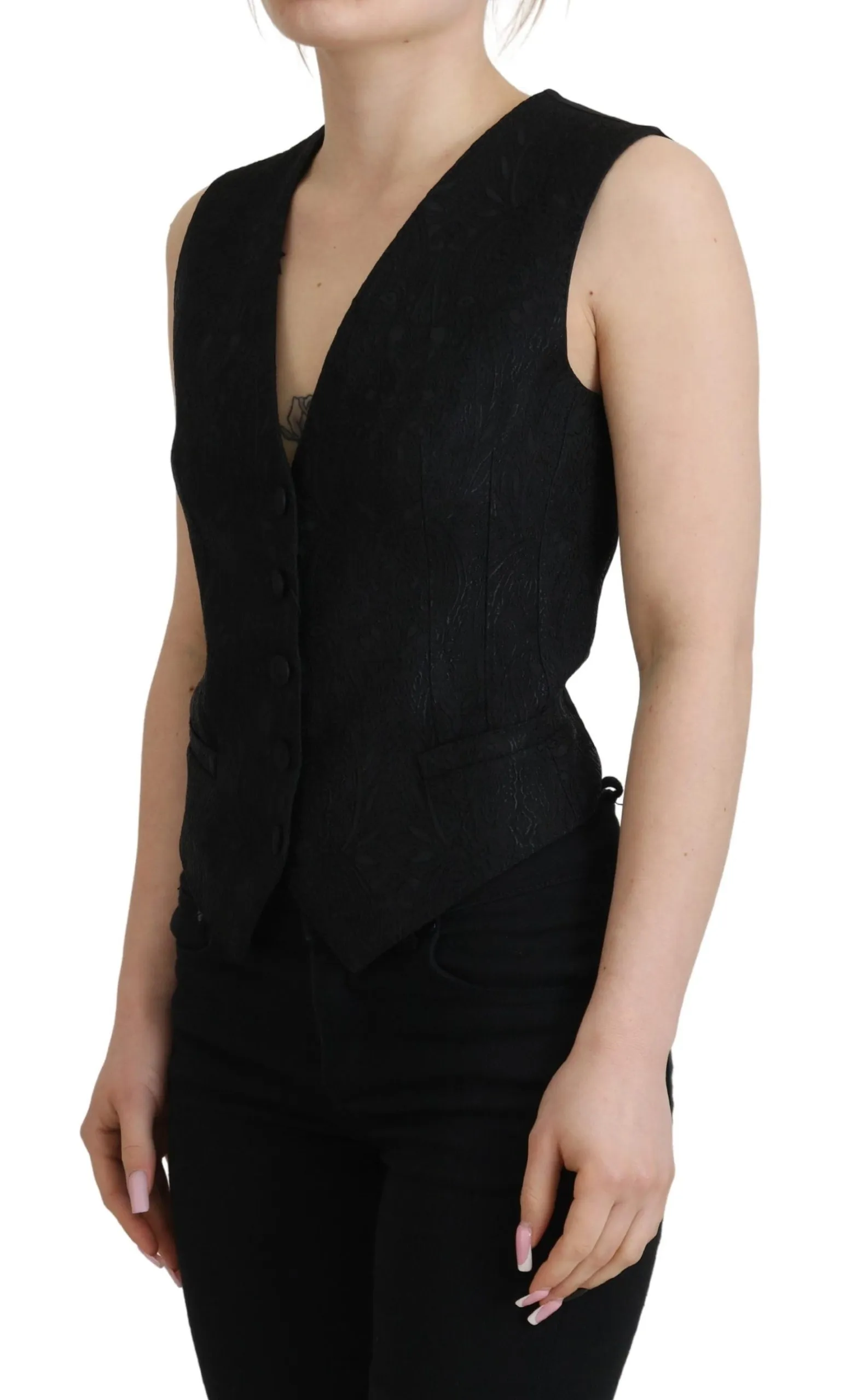Dolce & Gabbana Women's Elegant Black Silk Blend Waistcoat Vest