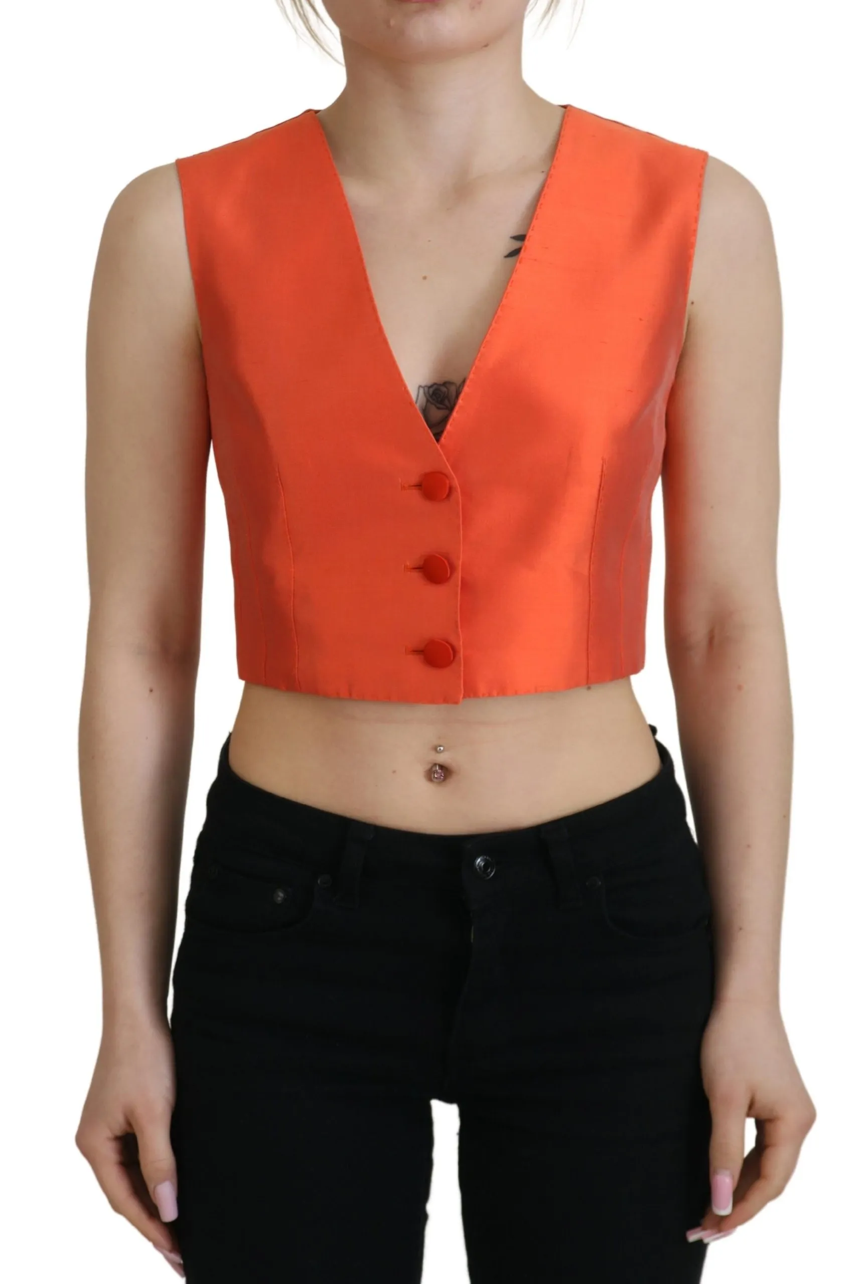 Dolce & Gabbana Women's Elegant Orange Silk Waistcoat