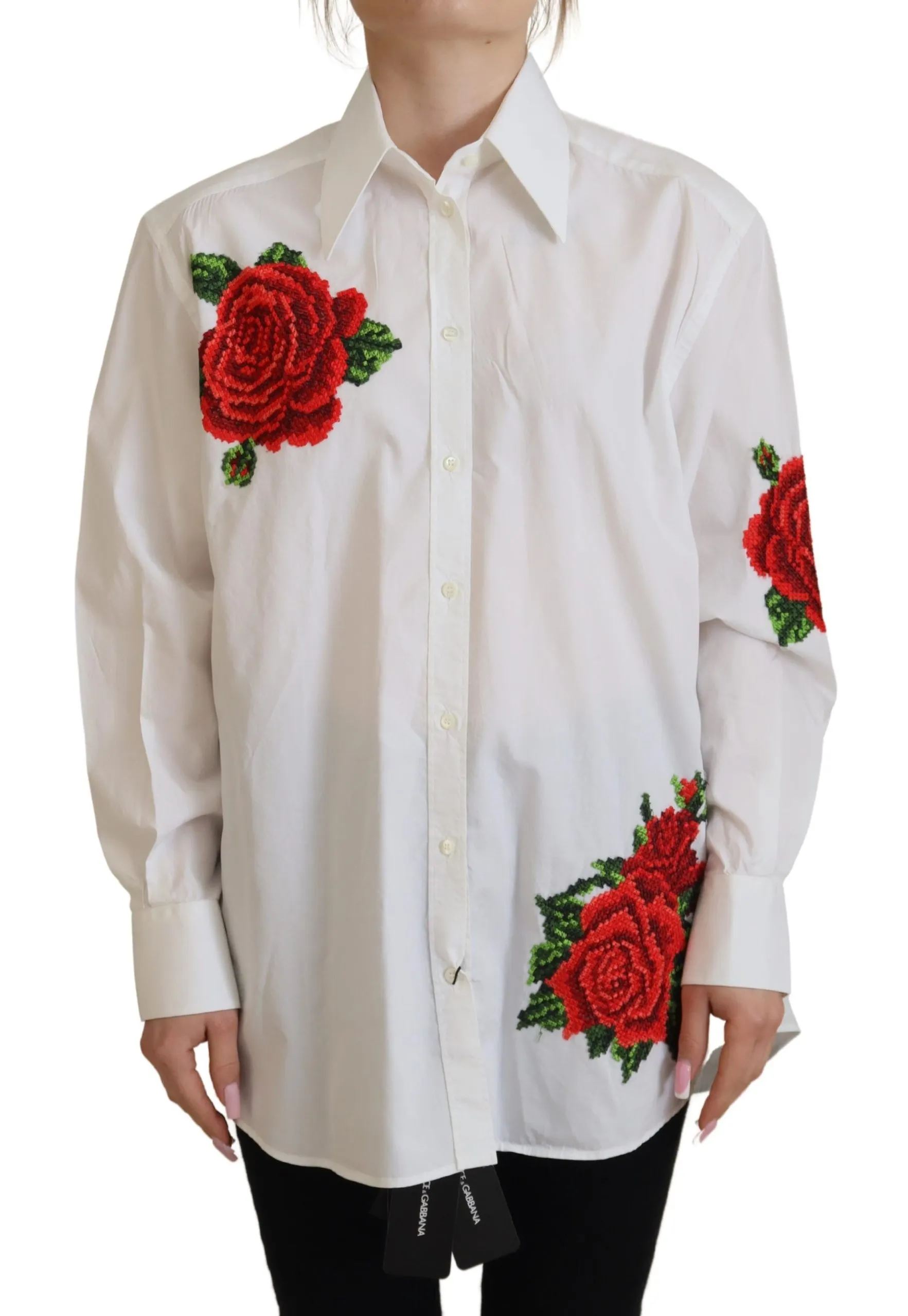 Dolce & Gabbana Women's Elegant Floral Embroidered Silk Blend Shirt