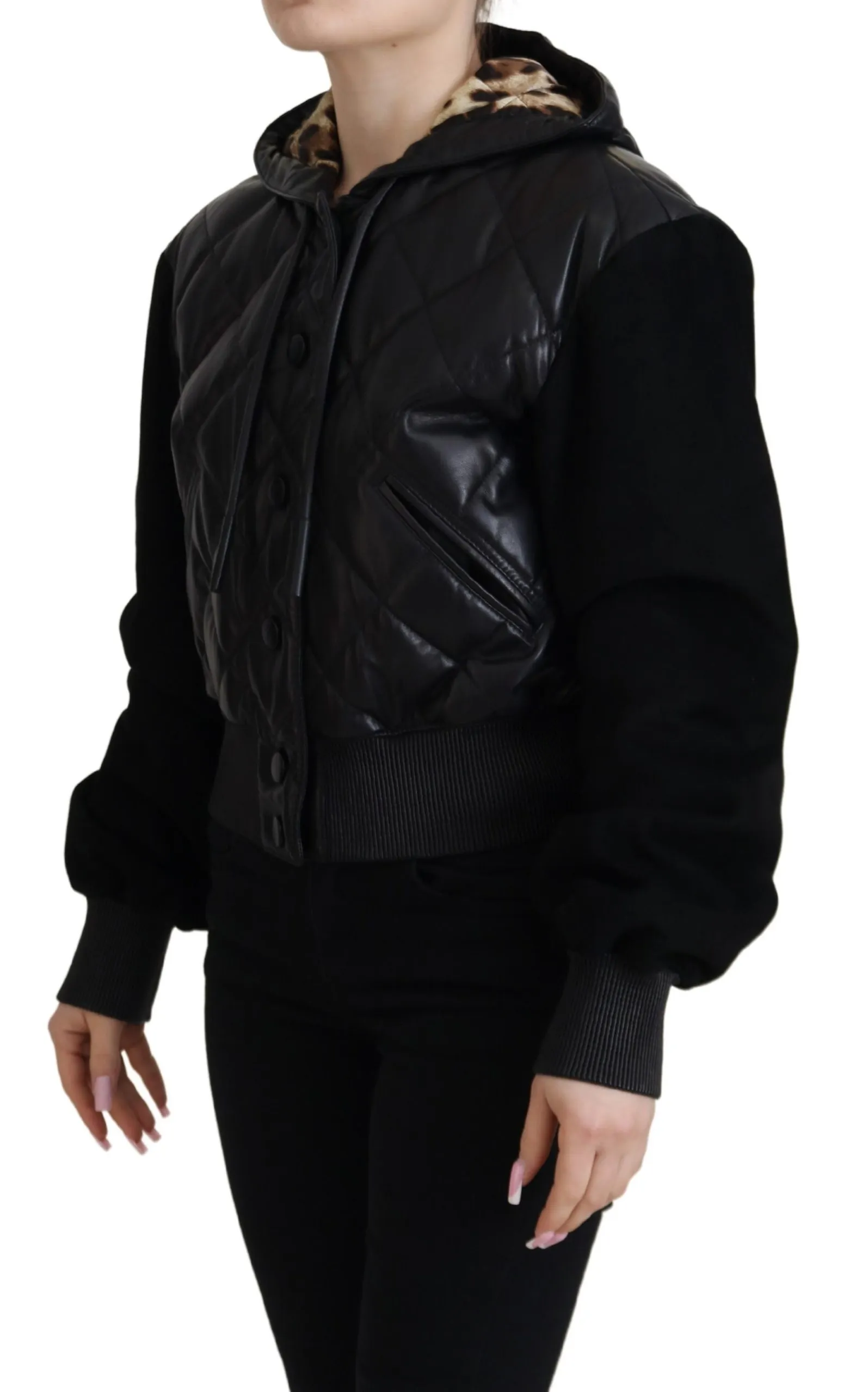 Dolce & Gabbana Women's Elegant Quilted Leather Jacket with Hood